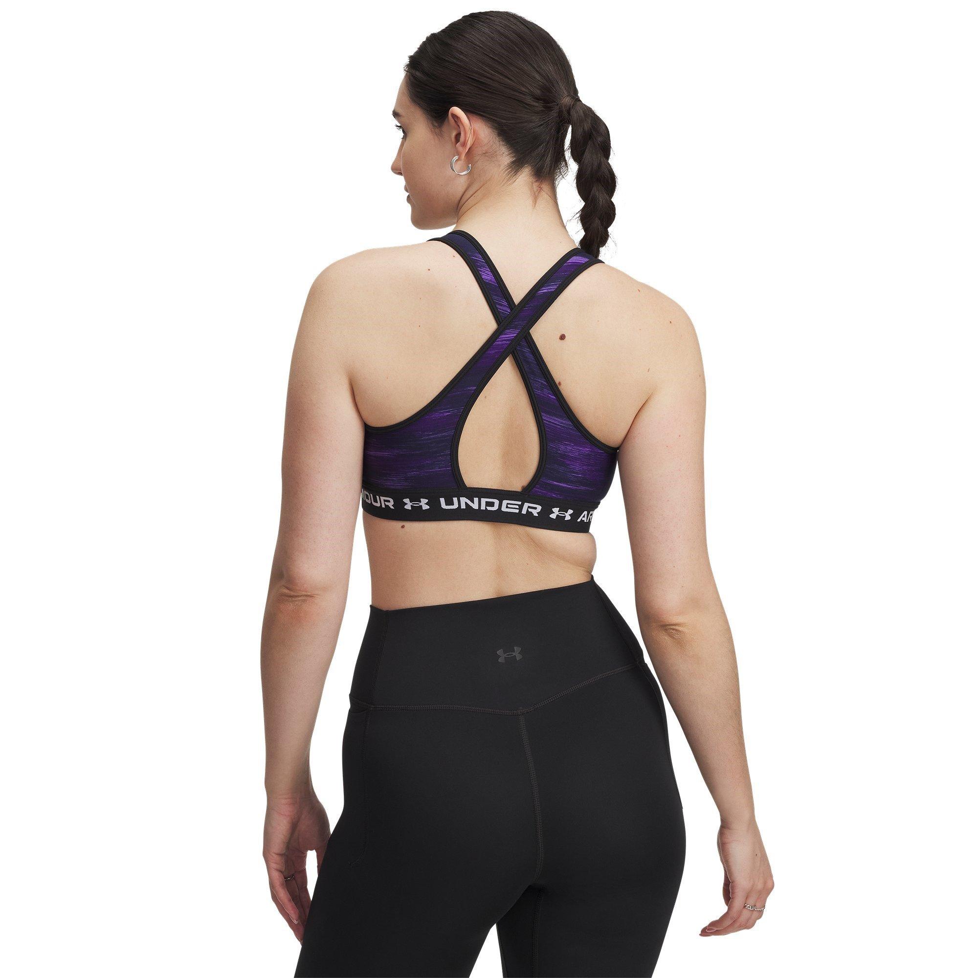 Purple/White - Under Armour - Crossback Printed Womens Medium Support Sports Bra - 8