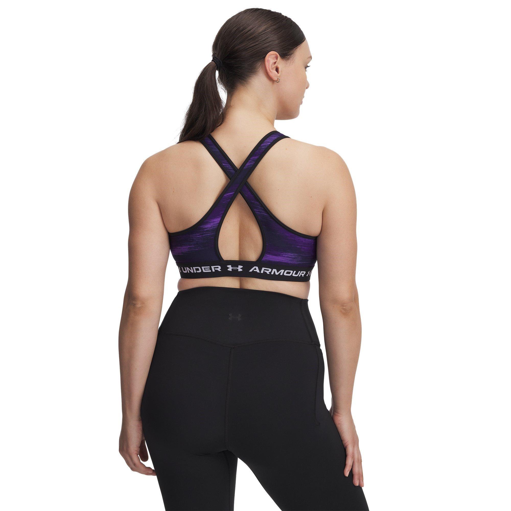 Purple/White - Under Armour - Crossback Printed Womens Medium Support Sports Bra - 10