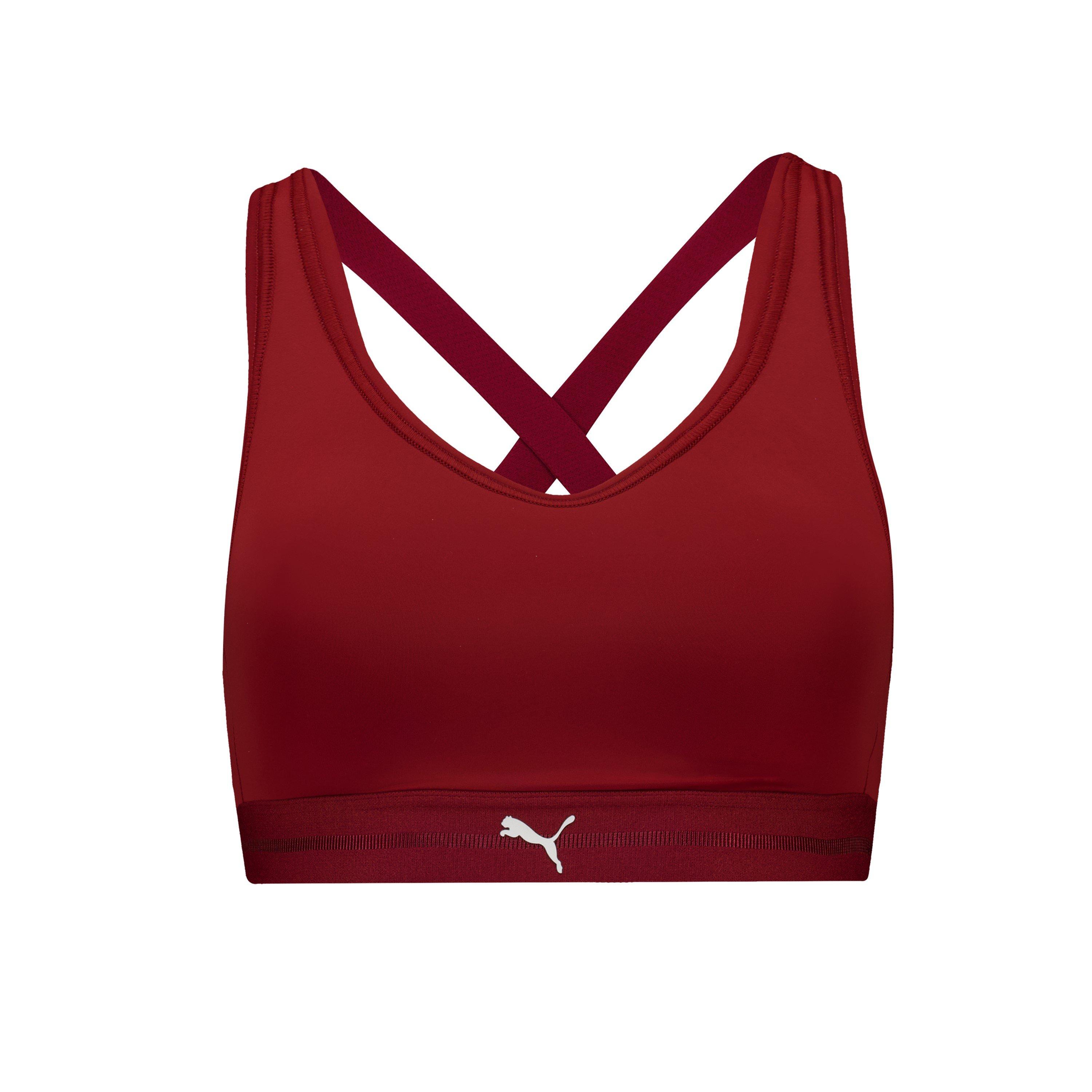 Burgundy - Puma - Women's Sporty Padded Low Impact Sports Bra - 1