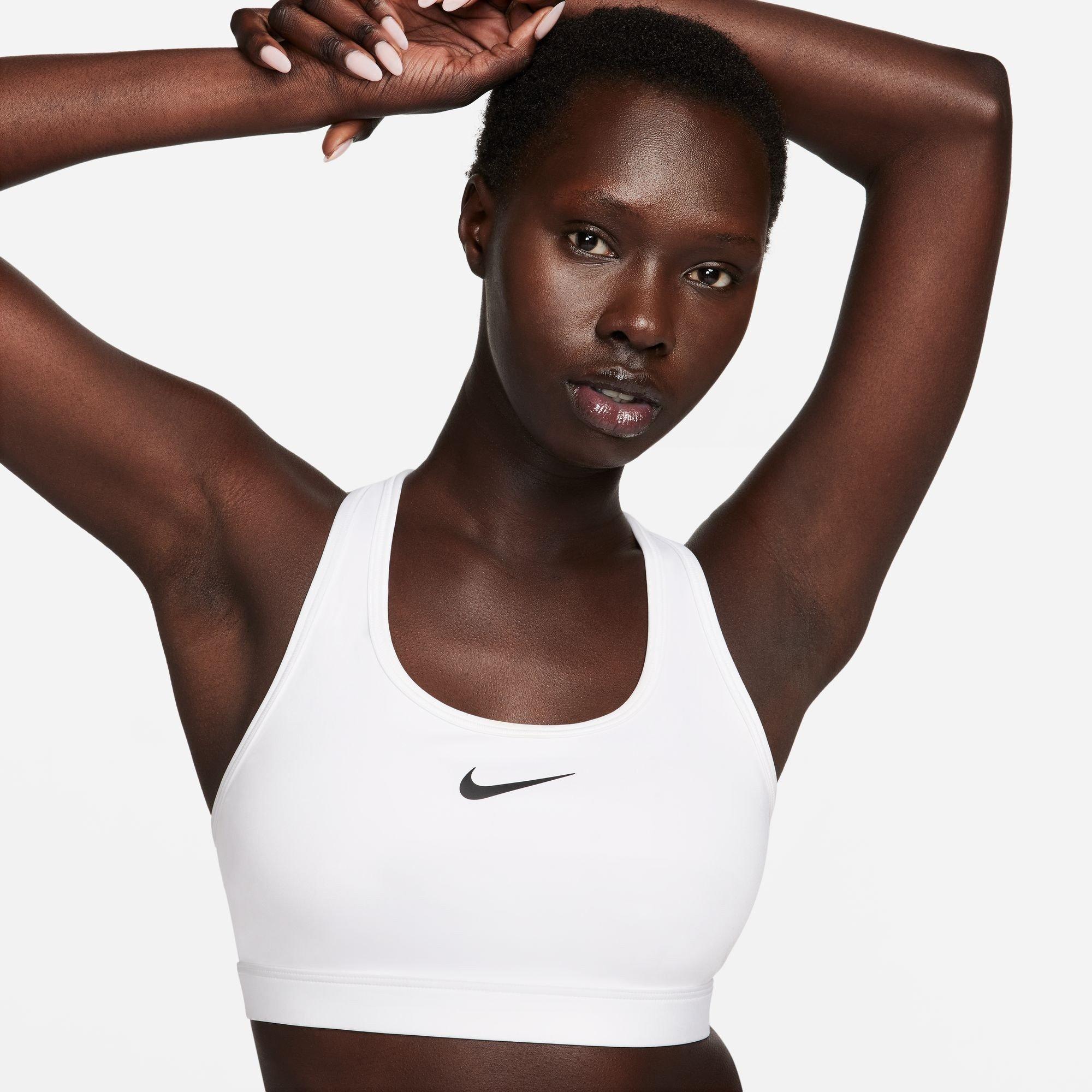 nike swoosh sports bra white