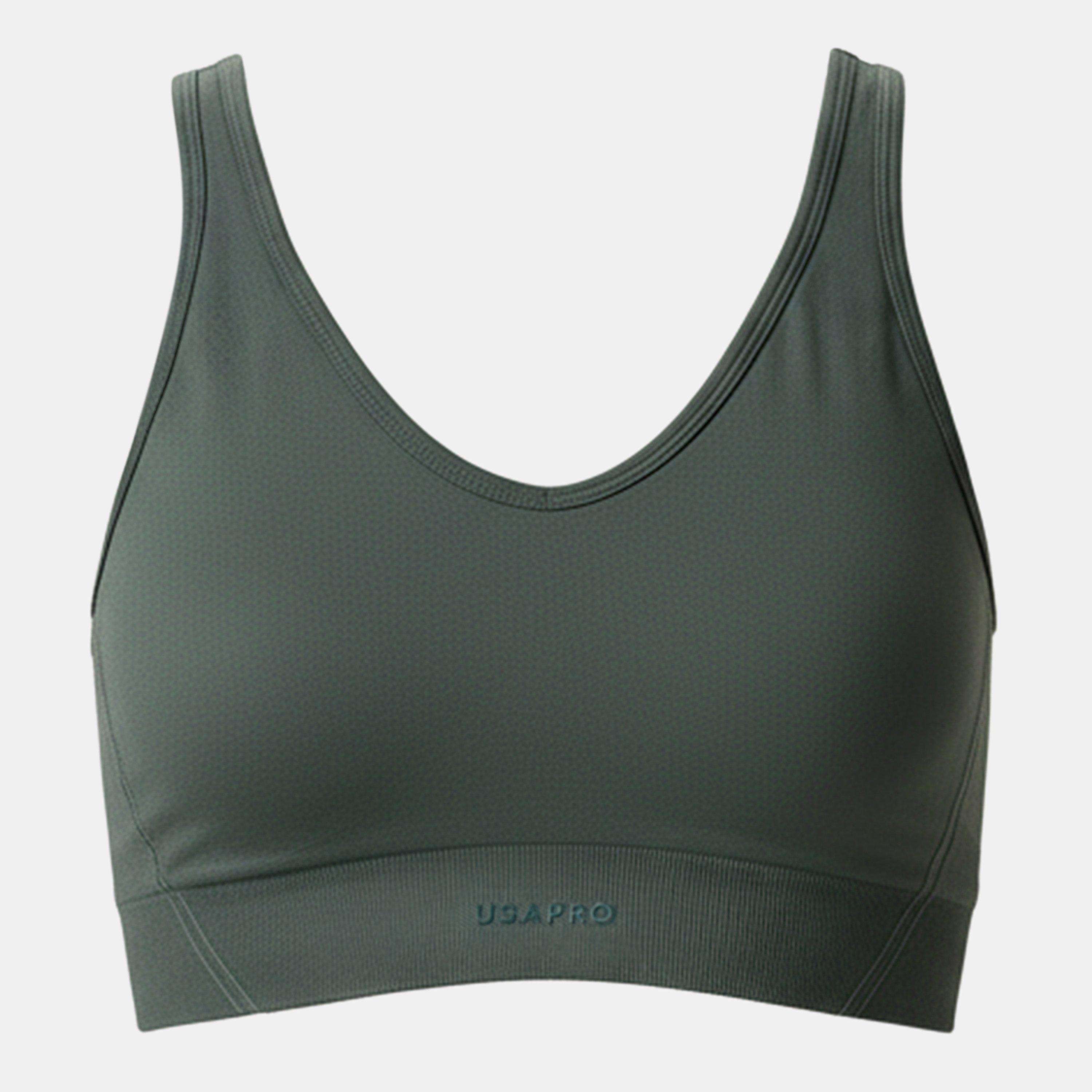 Khaki - USA Pro - Women's Scoop Back Low Impact Sports Bra - 1