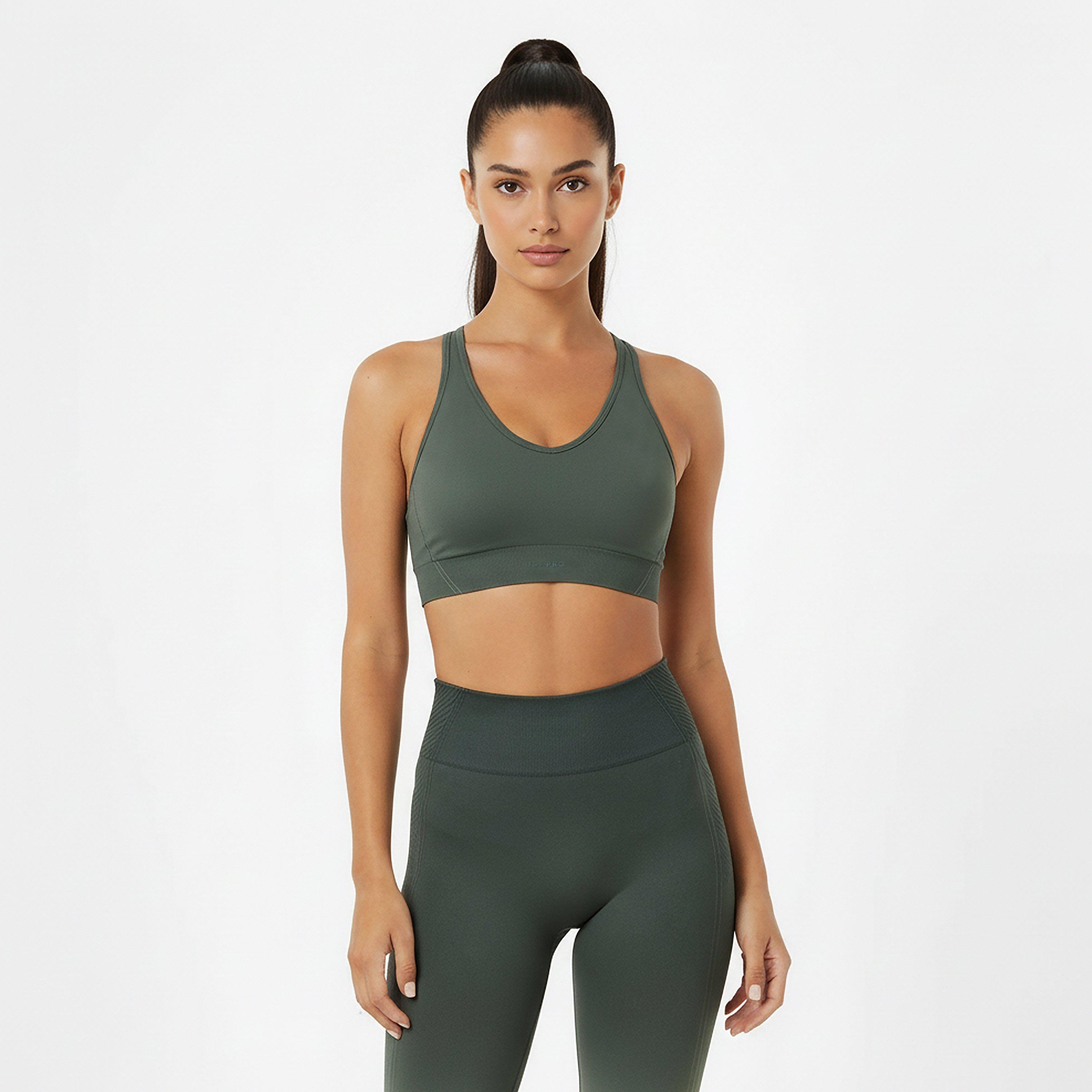 Khaki - USA Pro - Scoop Back Low Impact Sports Bra - 3