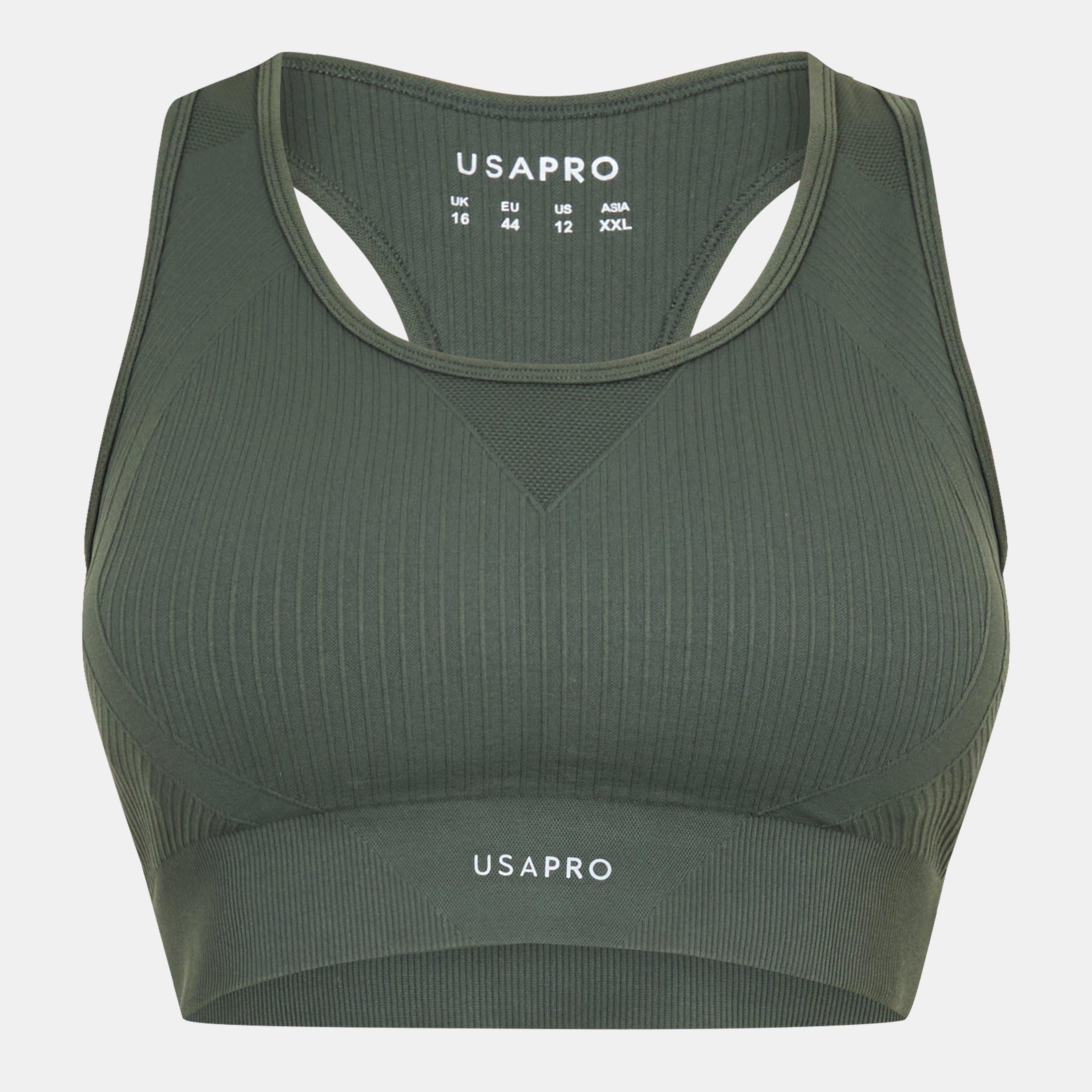 Usa Pro Women's Up Seamless Crop Sports Bra - Khaki - 14 (42)