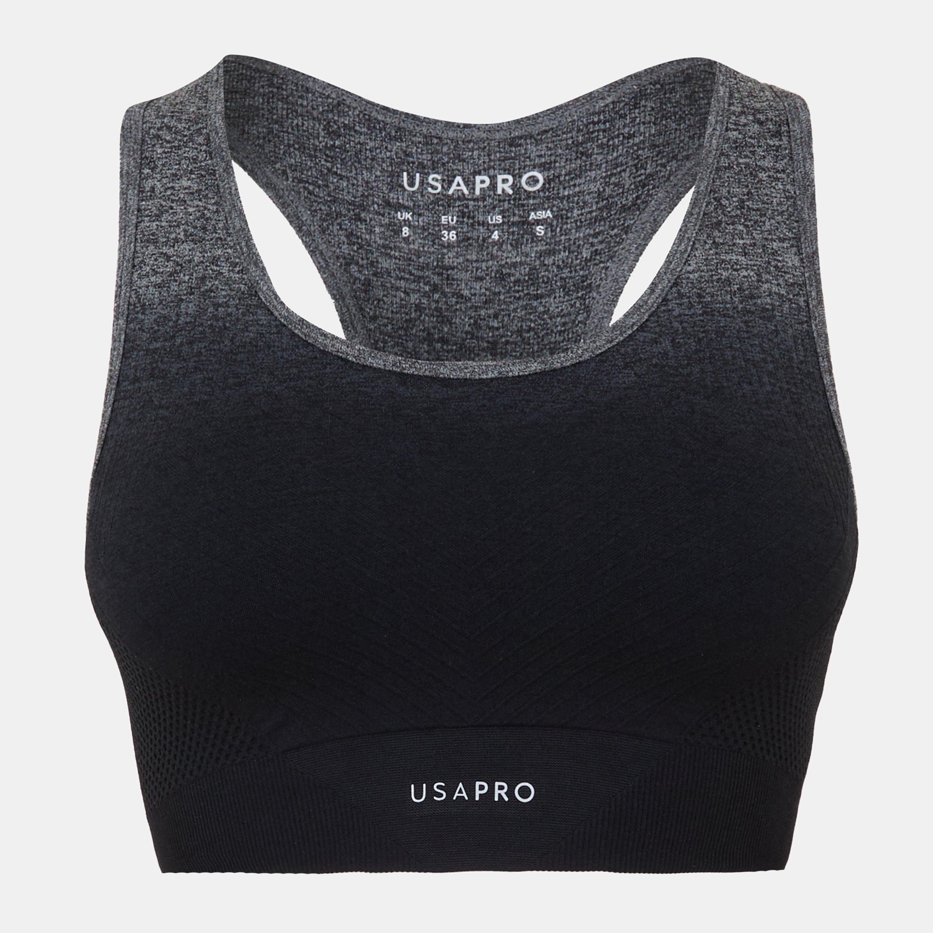 Black/Grey - USA Pro - Seamless Ombre Sports Bra - 1