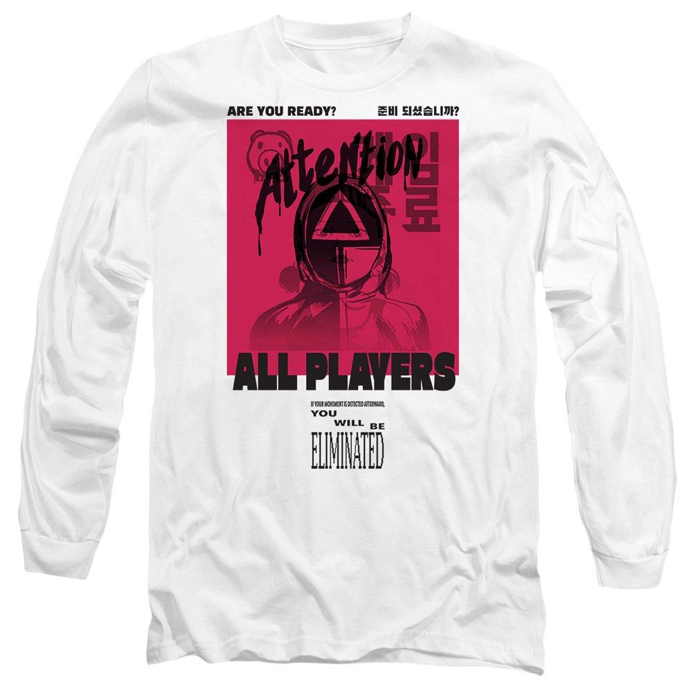 White - Squid Game - SQUID GAME ATTENTION GUARD Long Sleeve T-Shirt Wh - 1