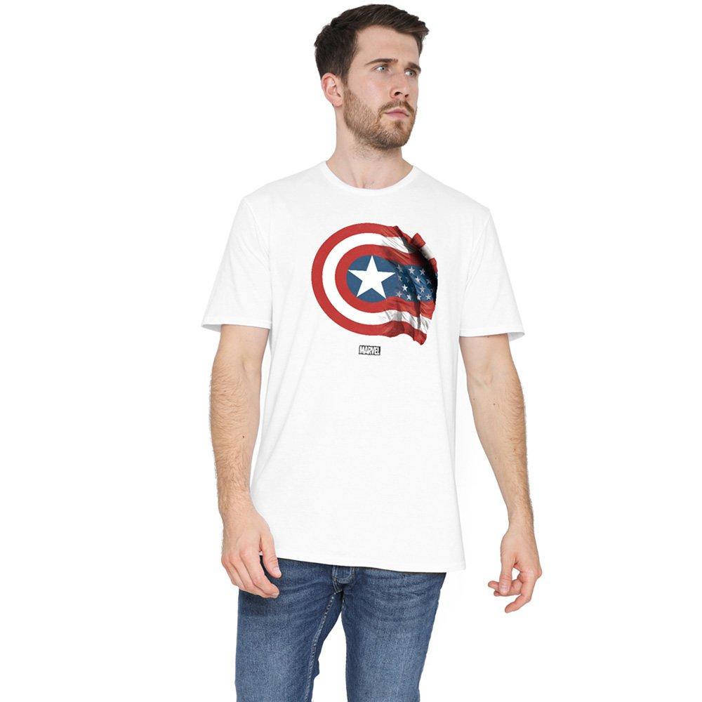 Captain America Men's Marvel Shield Flag T-Shirt Wh - White - XL