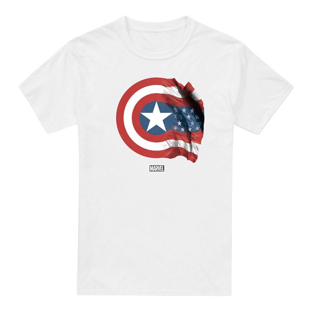 White - Captain America - Marvel Captain America Shield Flag Mens T-Shirt Wh - 4