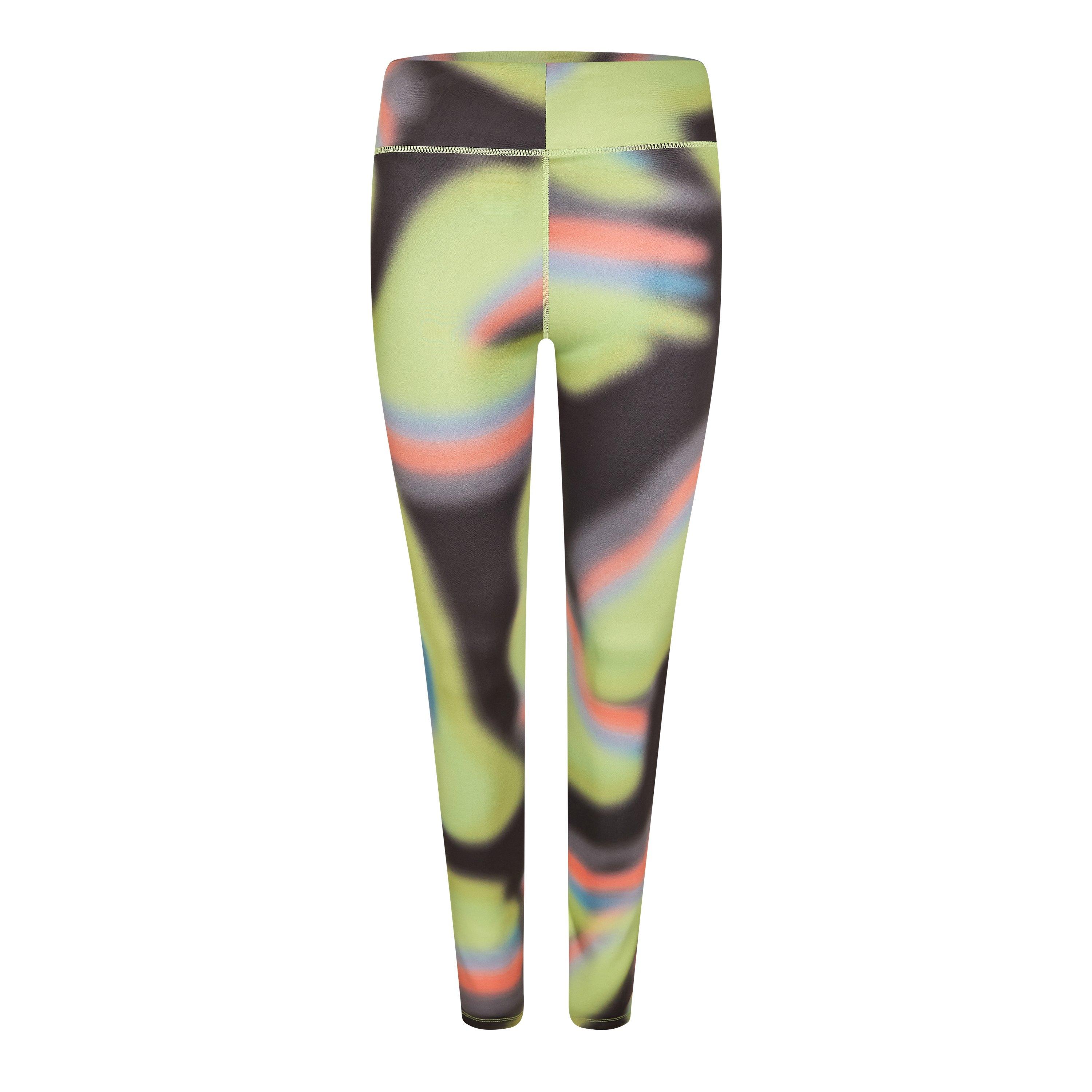 Diadora Women's Flowers Performance Gym Leggings - Blk/Green - 14 (L)