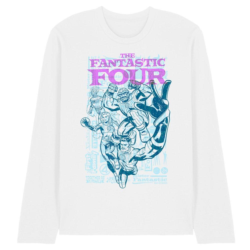 Marvel Men's Fantastic Four Lineart Heroic First Family Long Sl - White - M