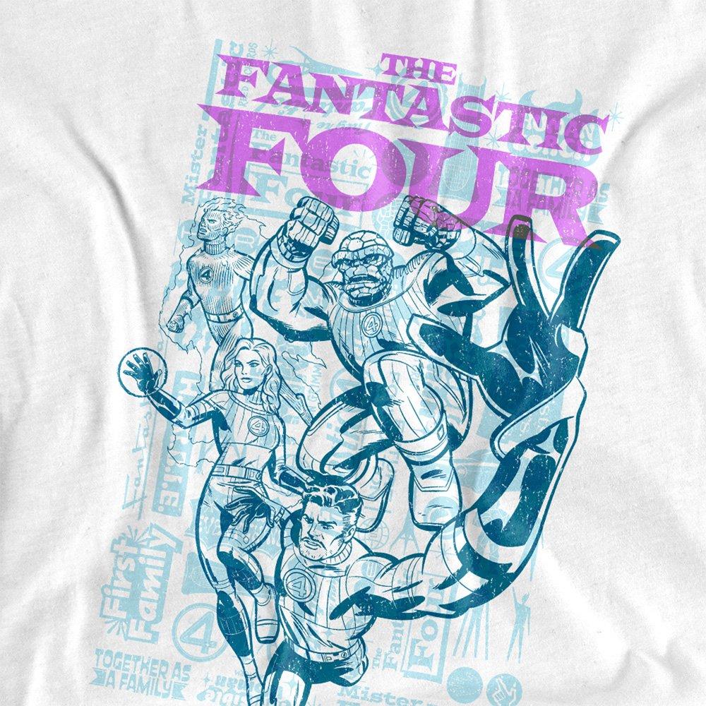 White - Marvel - Fantastic Four Lineart Heroic First Family T-Shirt - 2