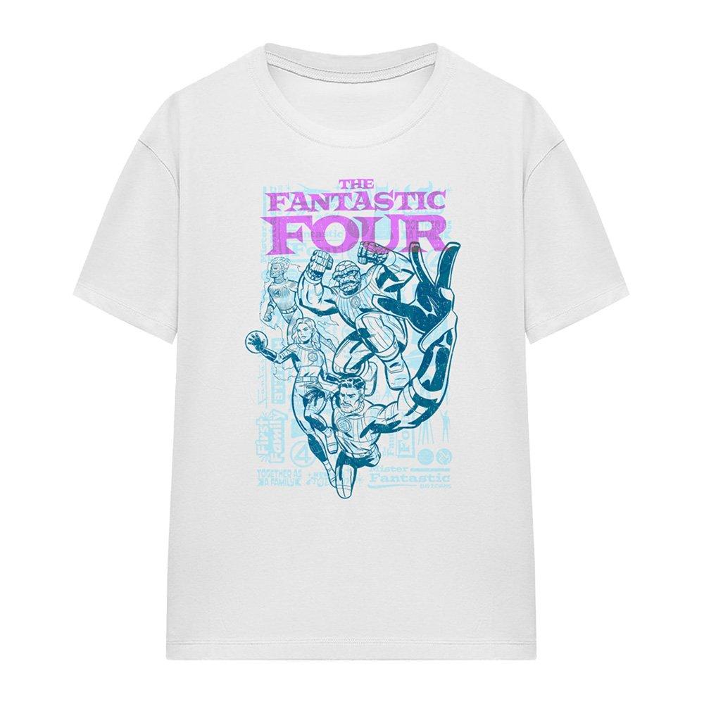 White - Marvel - Fantastic Four Lineart Heroic First Family T-Shirt - 4