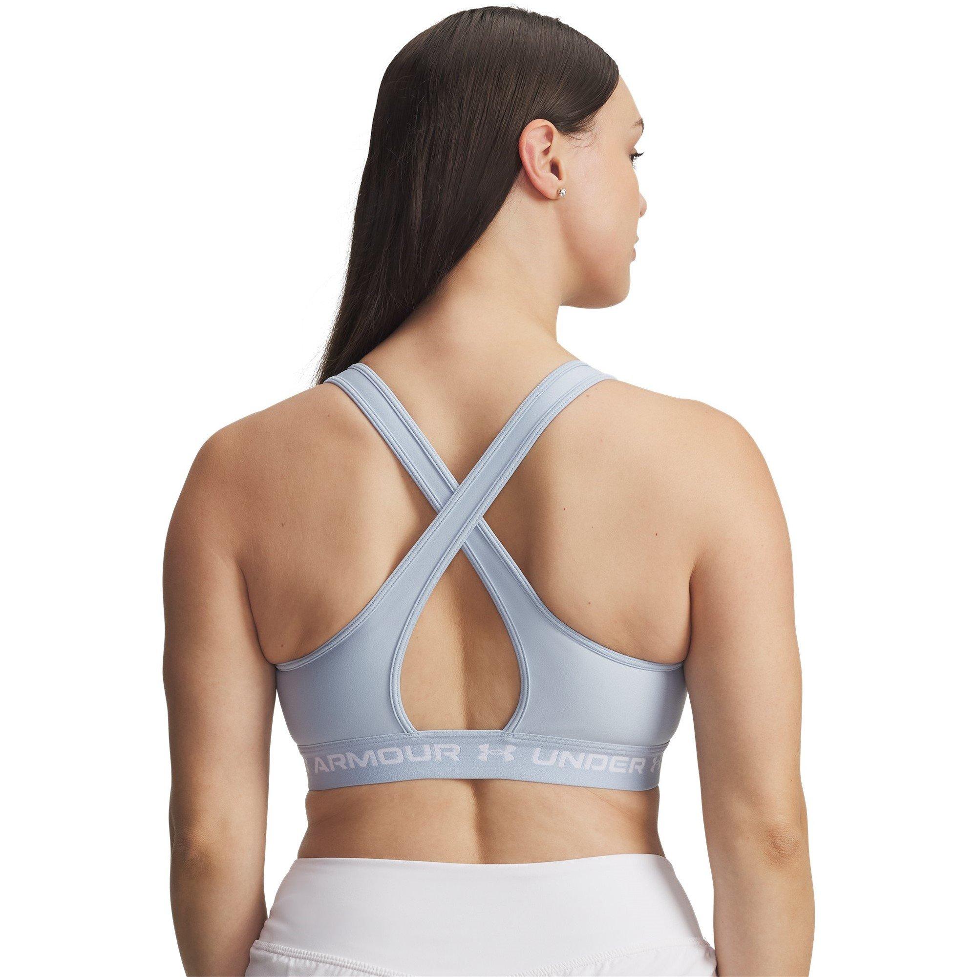 Blue Calm/White - Under Armour - Mid Crossback Womens Sports Bra - 8