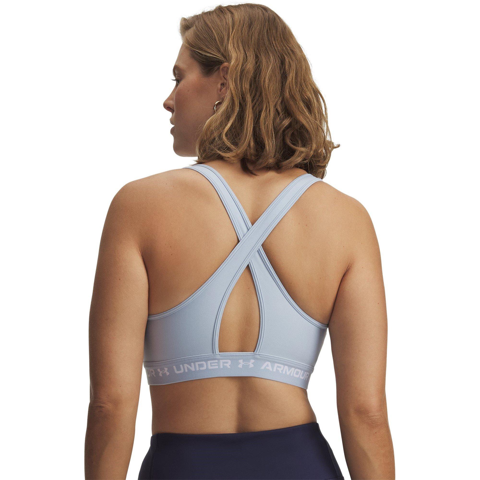 Blue Calm/White - Under Armour - Mid Crossback Womens Sports Bra - 10