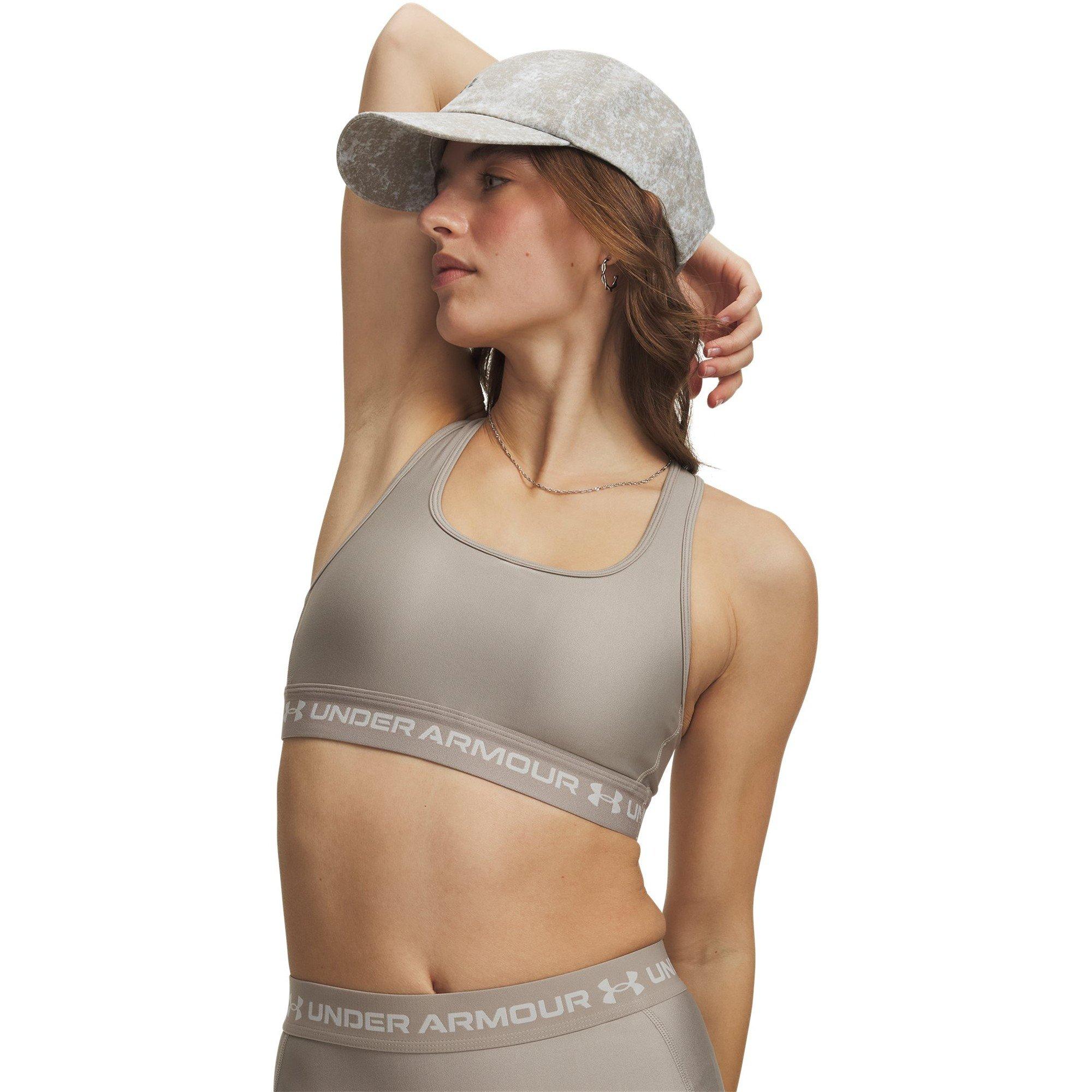 Taupe/White - Under Armour - Under Mid Crossback Womens Sports Bra - 3