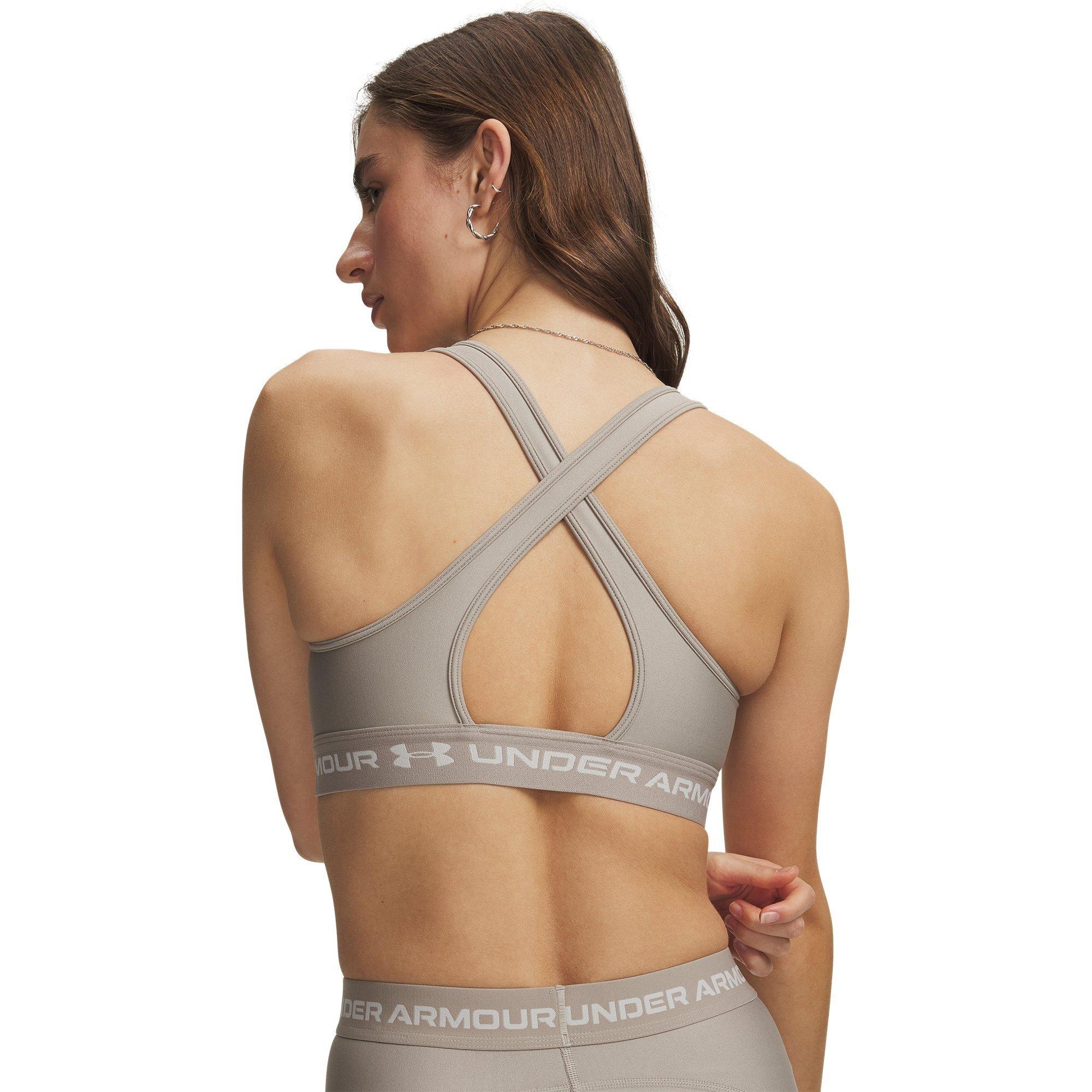 Taupe/White - Under Armour - Under Mid Crossback Womens Sports Bra - 4