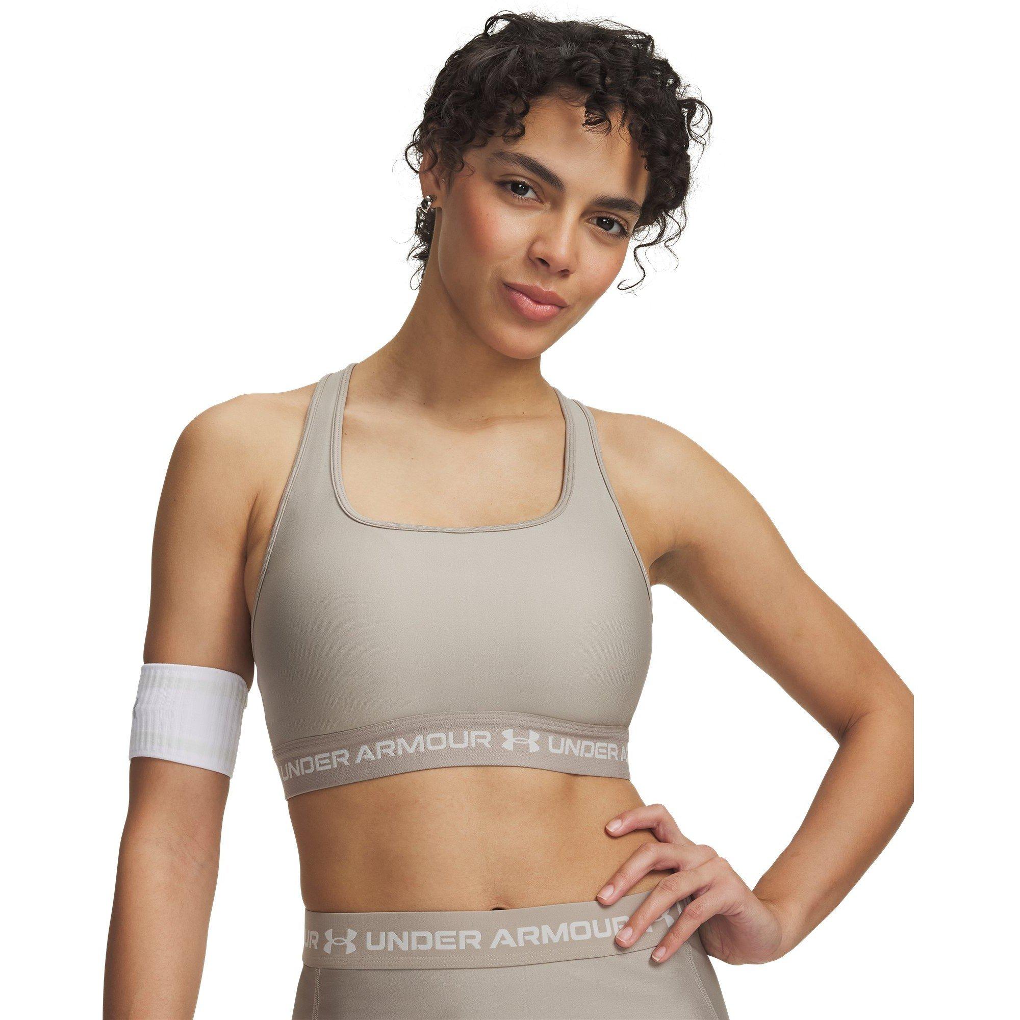 Taupe/White - Under Armour - Under Mid Crossback Womens Sports Bra - 5