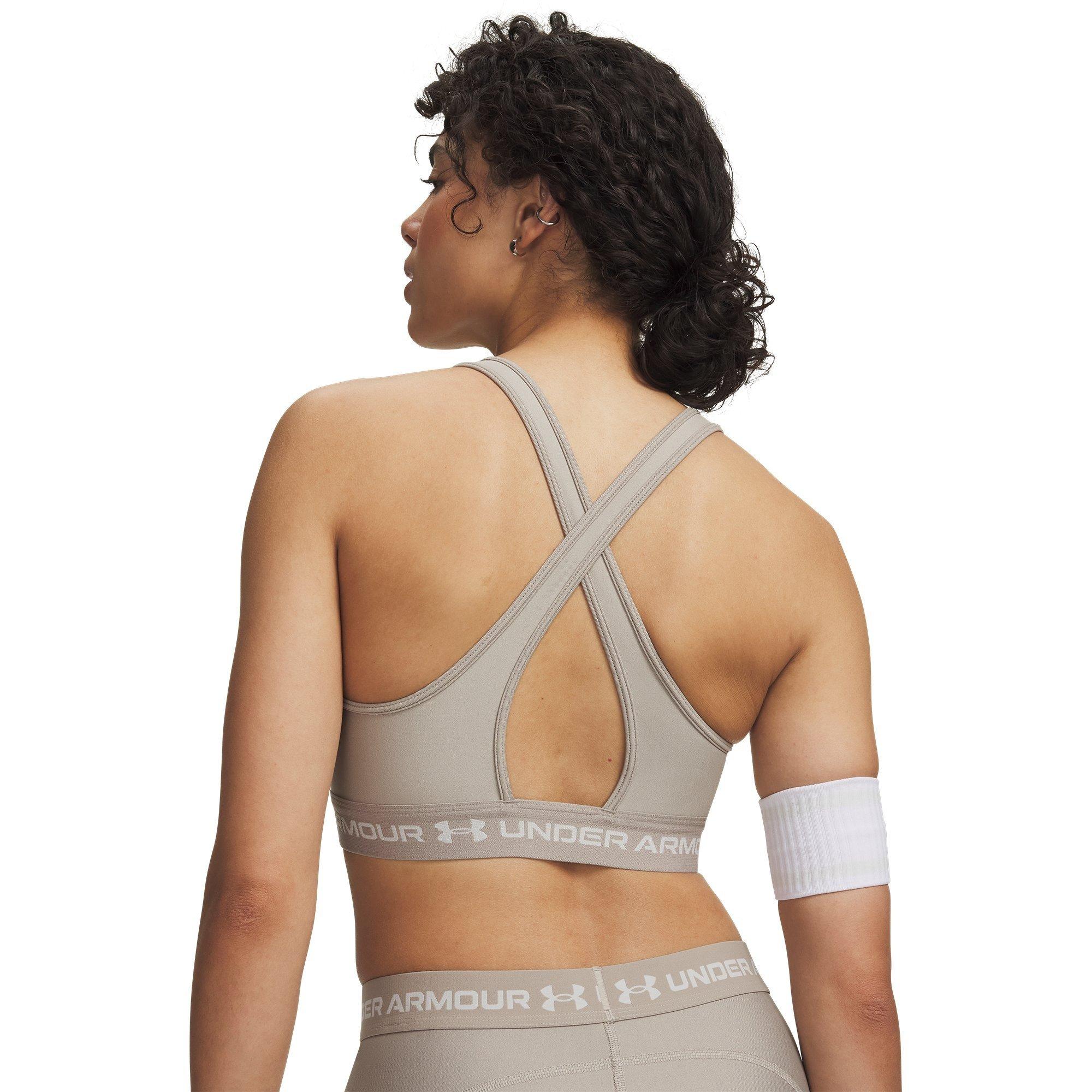 Taupe/White - Under Armour - Under Mid Crossback Womens Sports Bra - 6