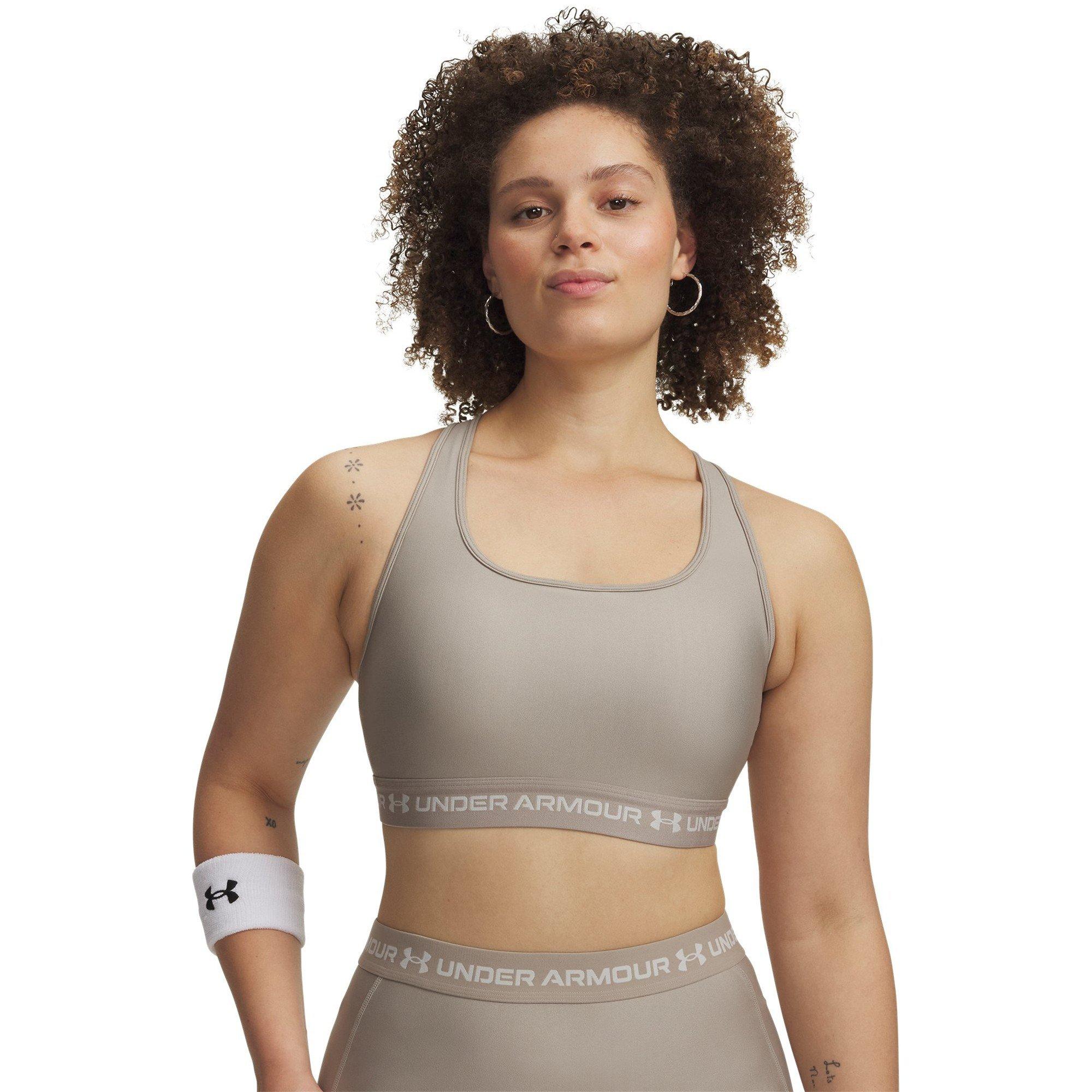 Taupe/White - Under Armour - Under Mid Crossback Womens Sports Bra - 7