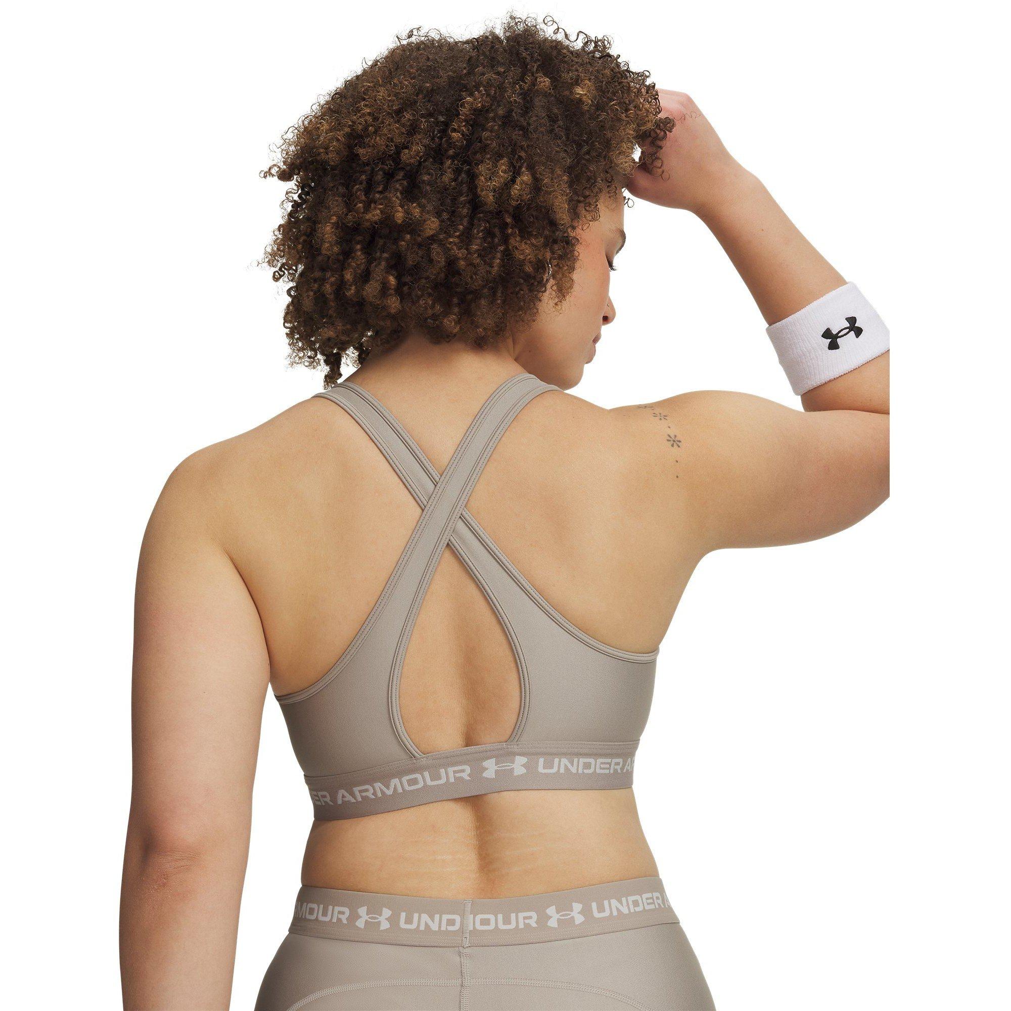 Taupe/White - Under Armour - Under Mid Crossback Womens Sports Bra - 8
