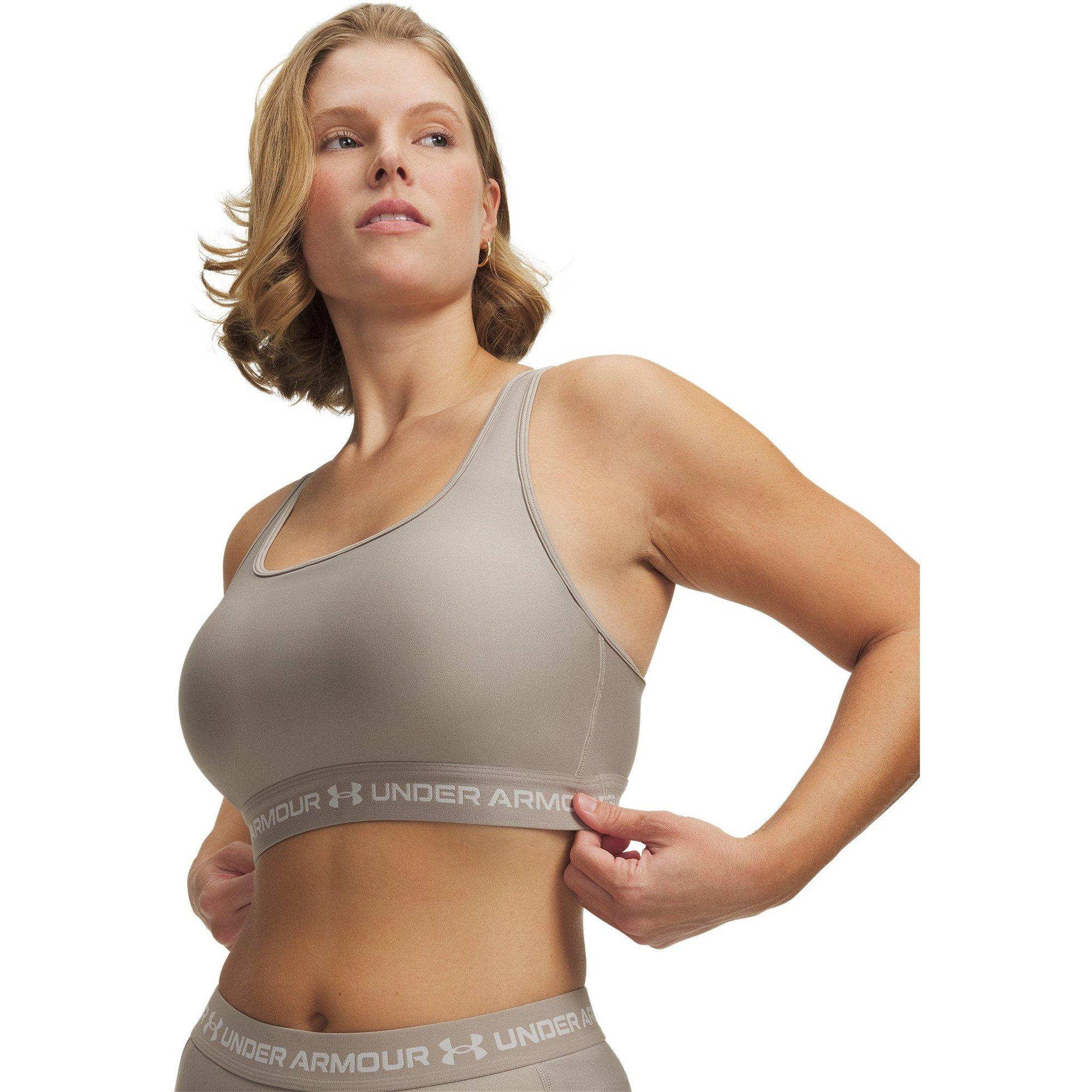 Taupe/White - Under Armour - Under Mid Crossback Womens Sports Bra - 9