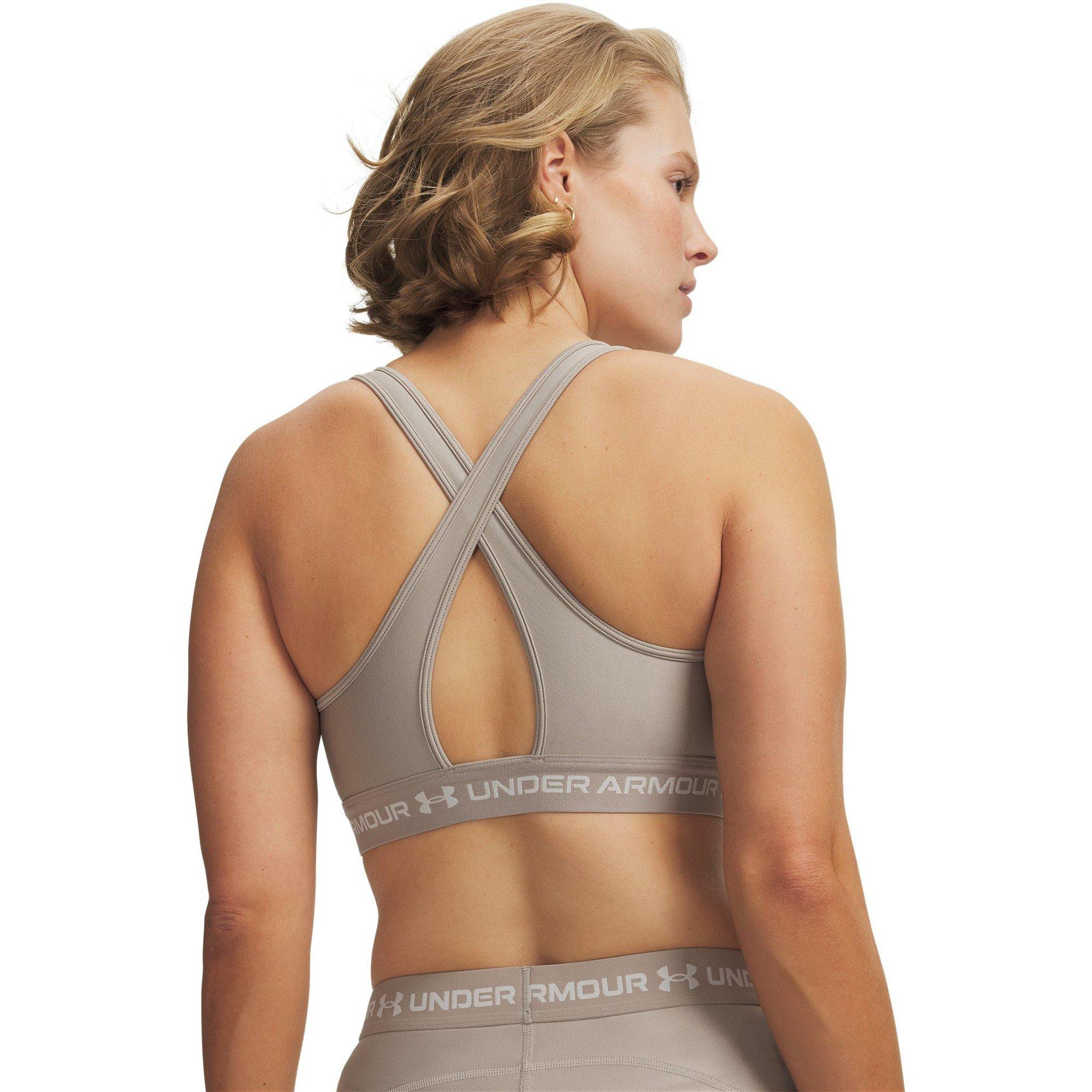 Taupe/White - Under Armour - Under Mid Crossback Womens Sports Bra - 10