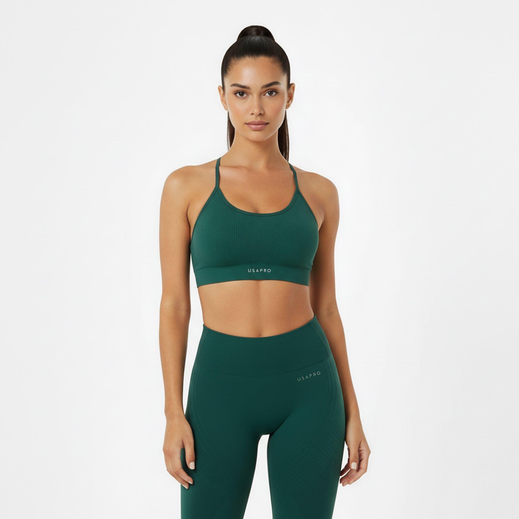 Forest Green - USA Pro - Seamless Ribbed Sports Bra - 3