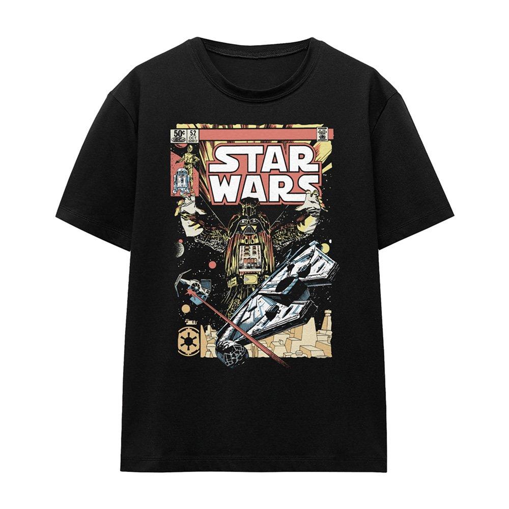 Black - Star Wars - Star Wars Retro Vader Falcon Comic T Shirt Black - 4