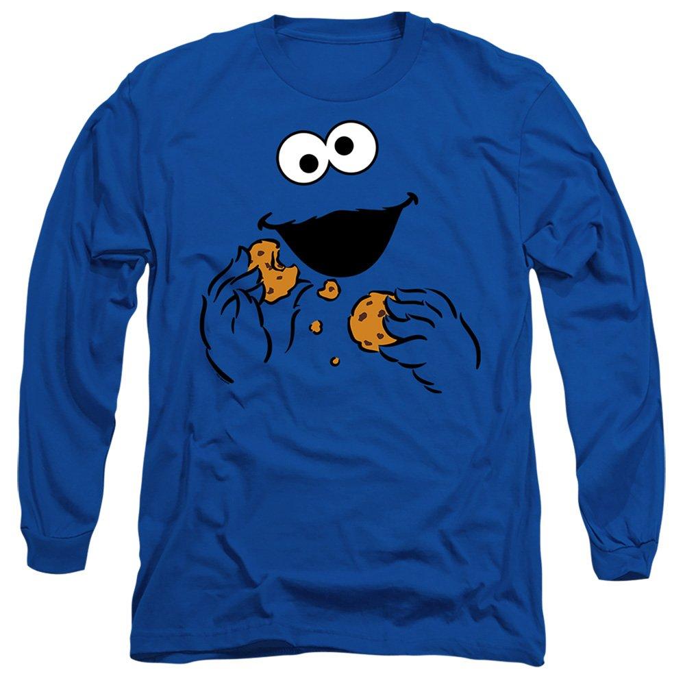 Blue - Sesame Street - Sesame Street Cookie Monster Om Nom Face Long Slee - 1