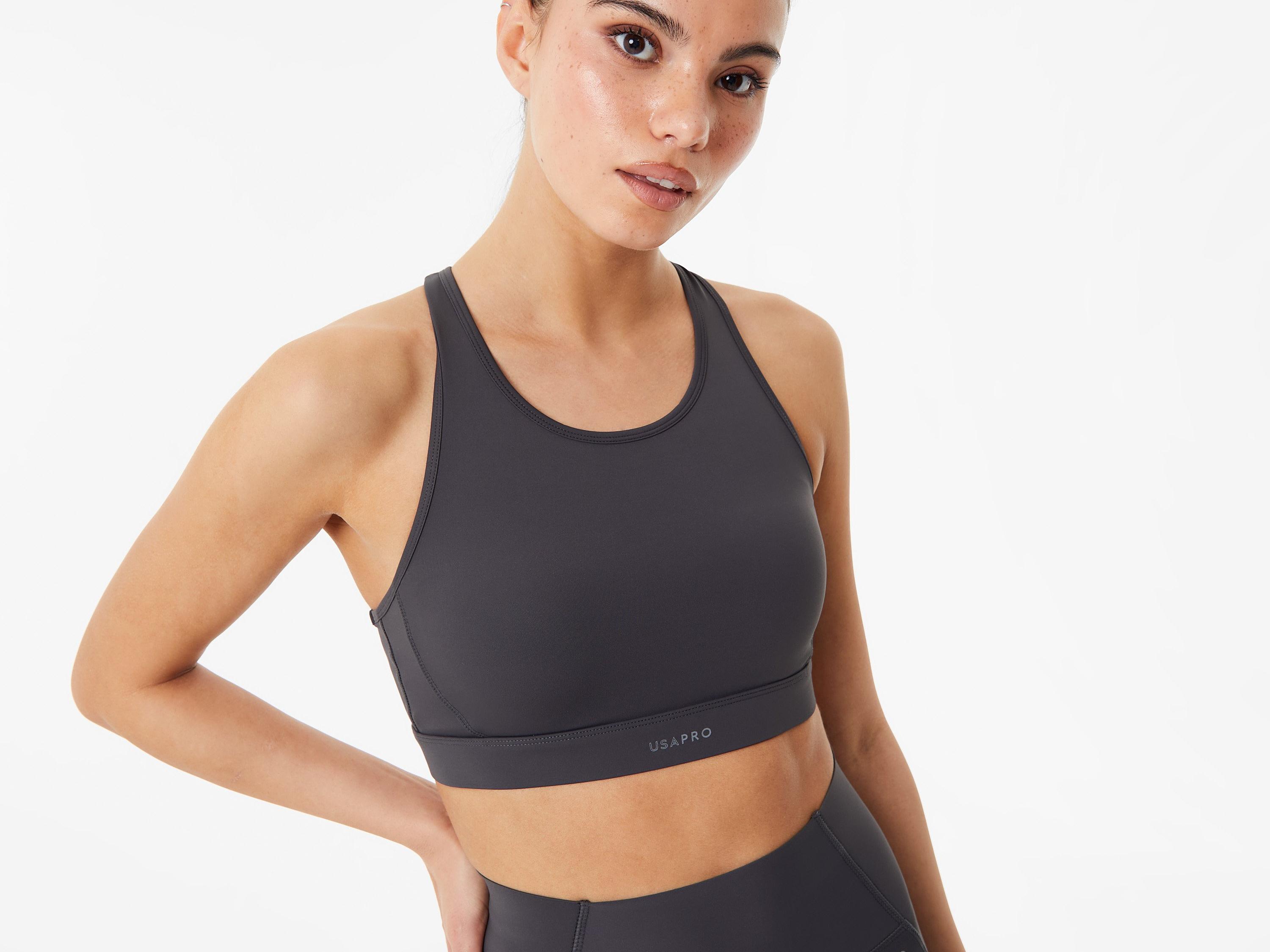 High Support Racer back Cut-Out-Detail Elasticated Underband Sports Bra -  Black