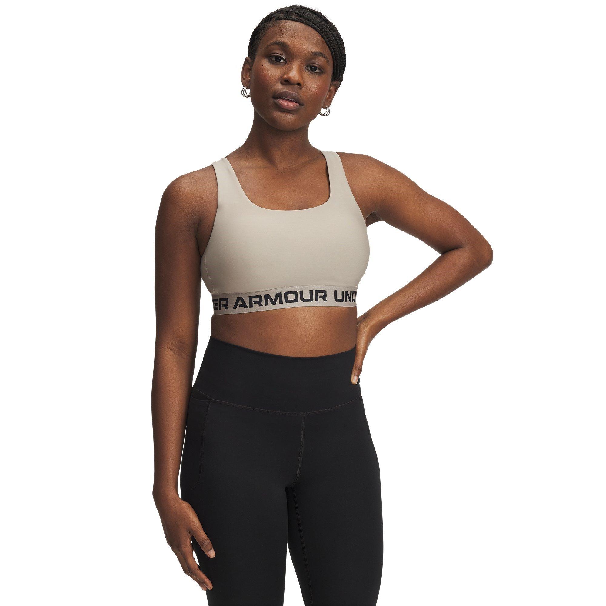 Timberwolf/Blk - Under Armour - Mid Crossback Strappy Womens Sport Bra - 5