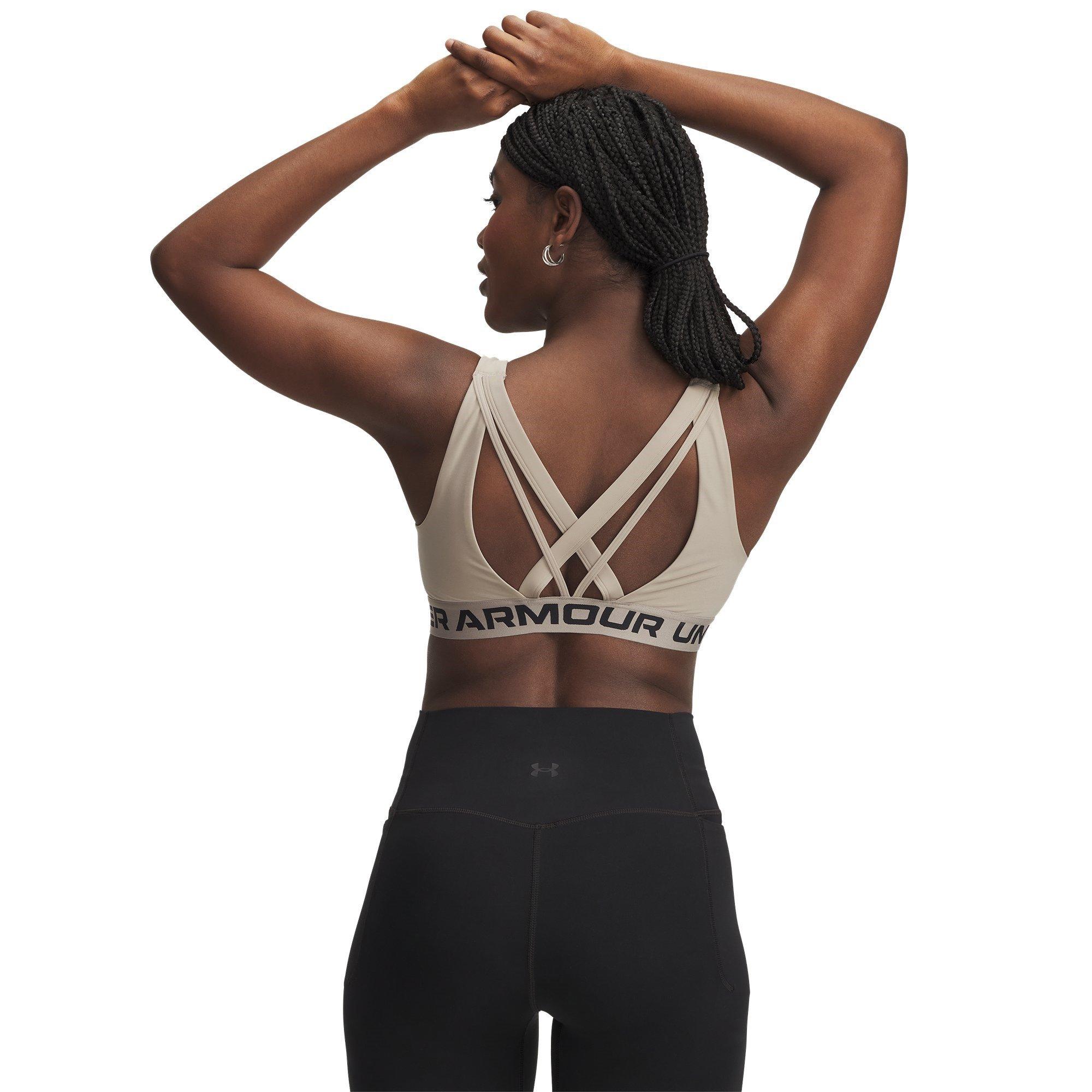 Timberwolf/Blk - Under Armour - Mid Crossback Strappy Womens Sport Bra - 6