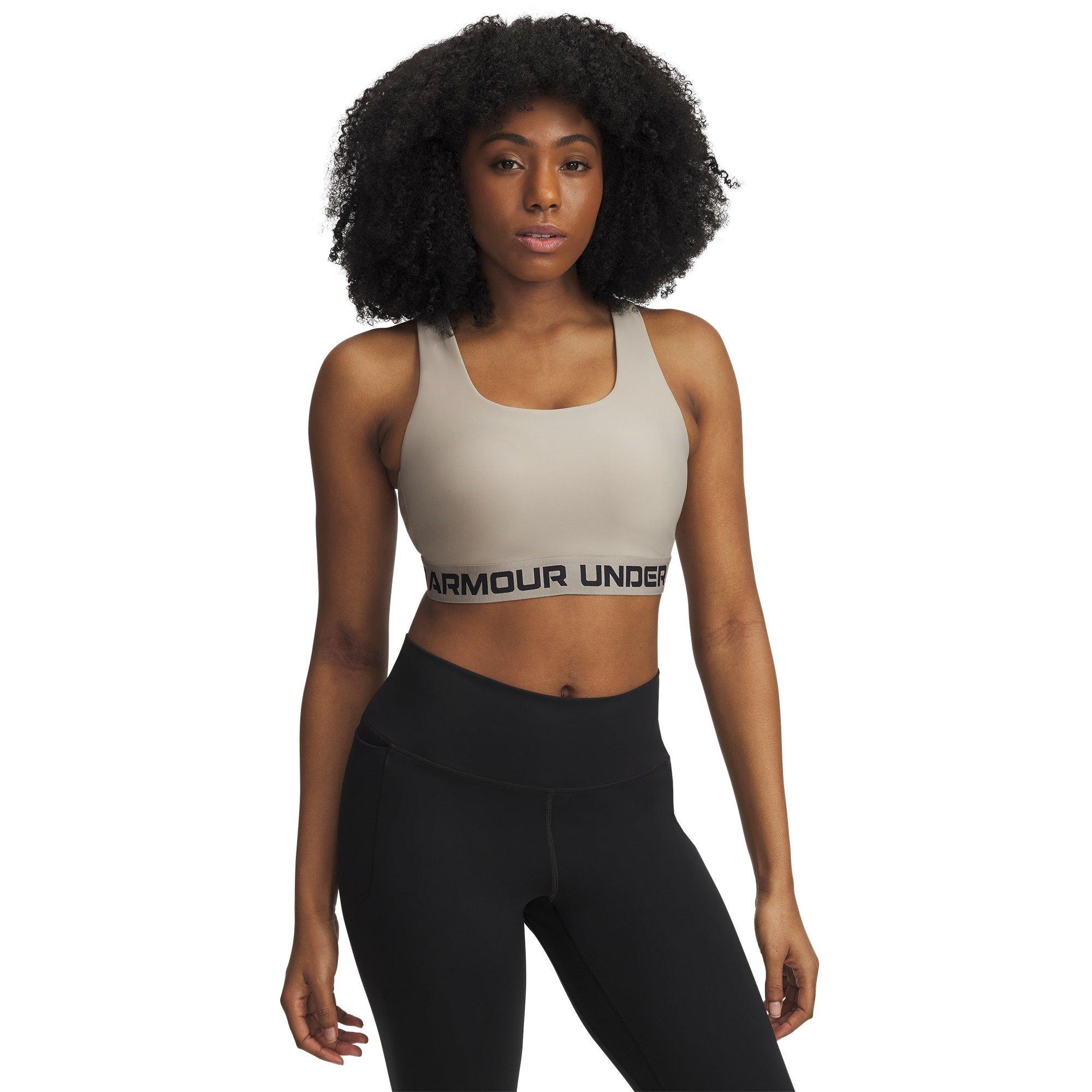 Timberwolf/Blk - Under Armour - Mid Crossback Strappy Womens Sport Bra - 7