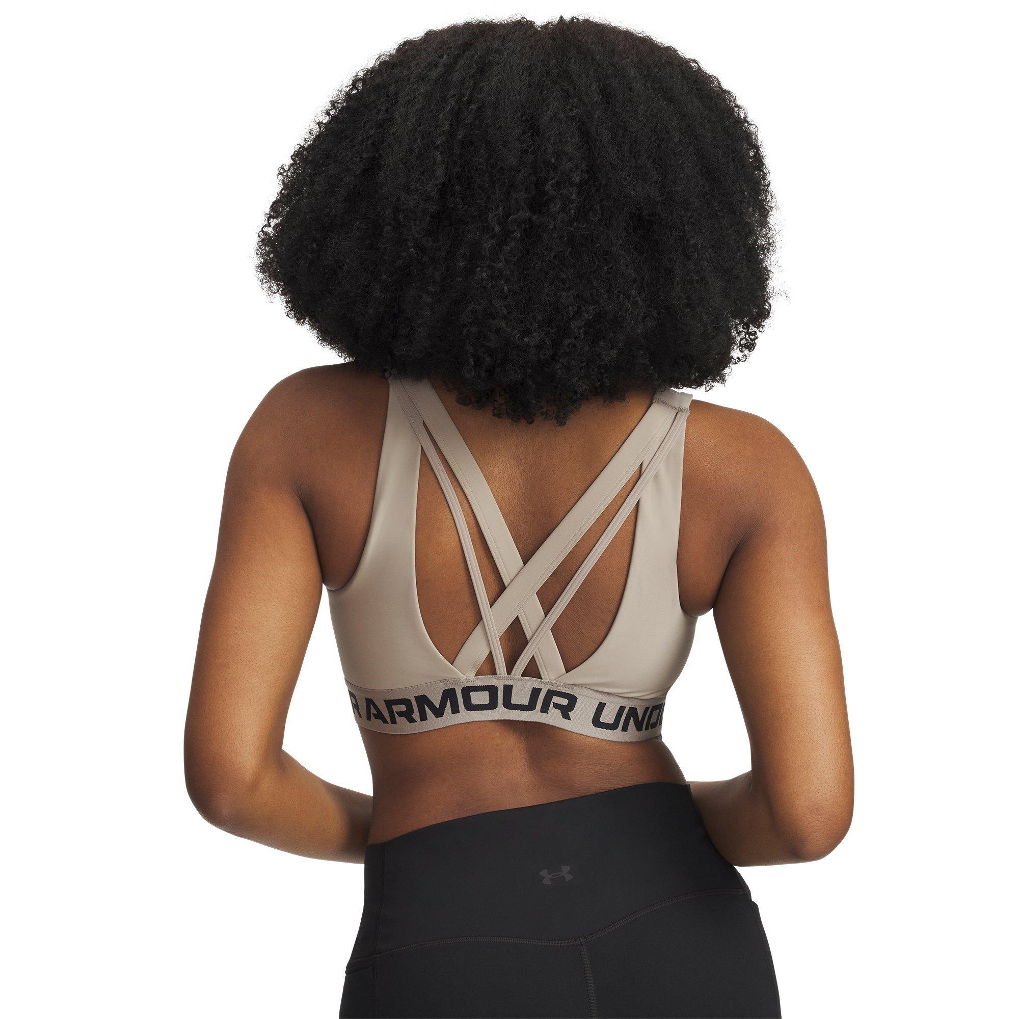Timberwolf/Blk - Under Armour - Mid Crossback Strappy Womens Sport Bra - 8