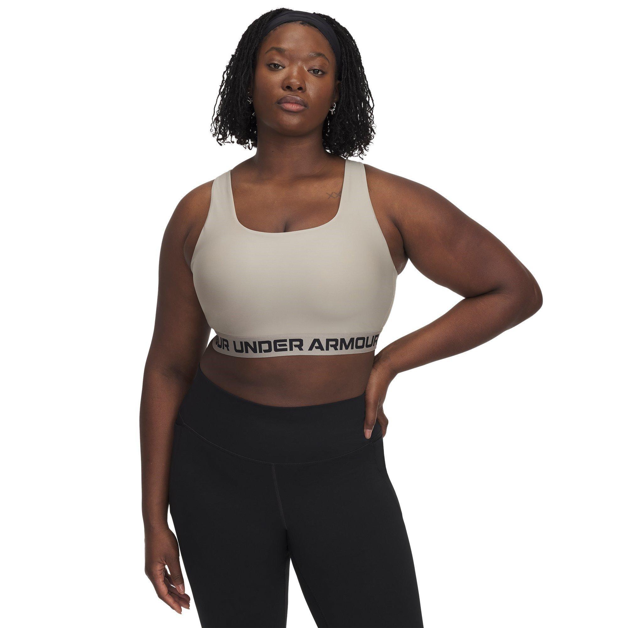 Timberwolf/Blk - Under Armour - Mid Crossback Strappy Womens Sport Bra - 9