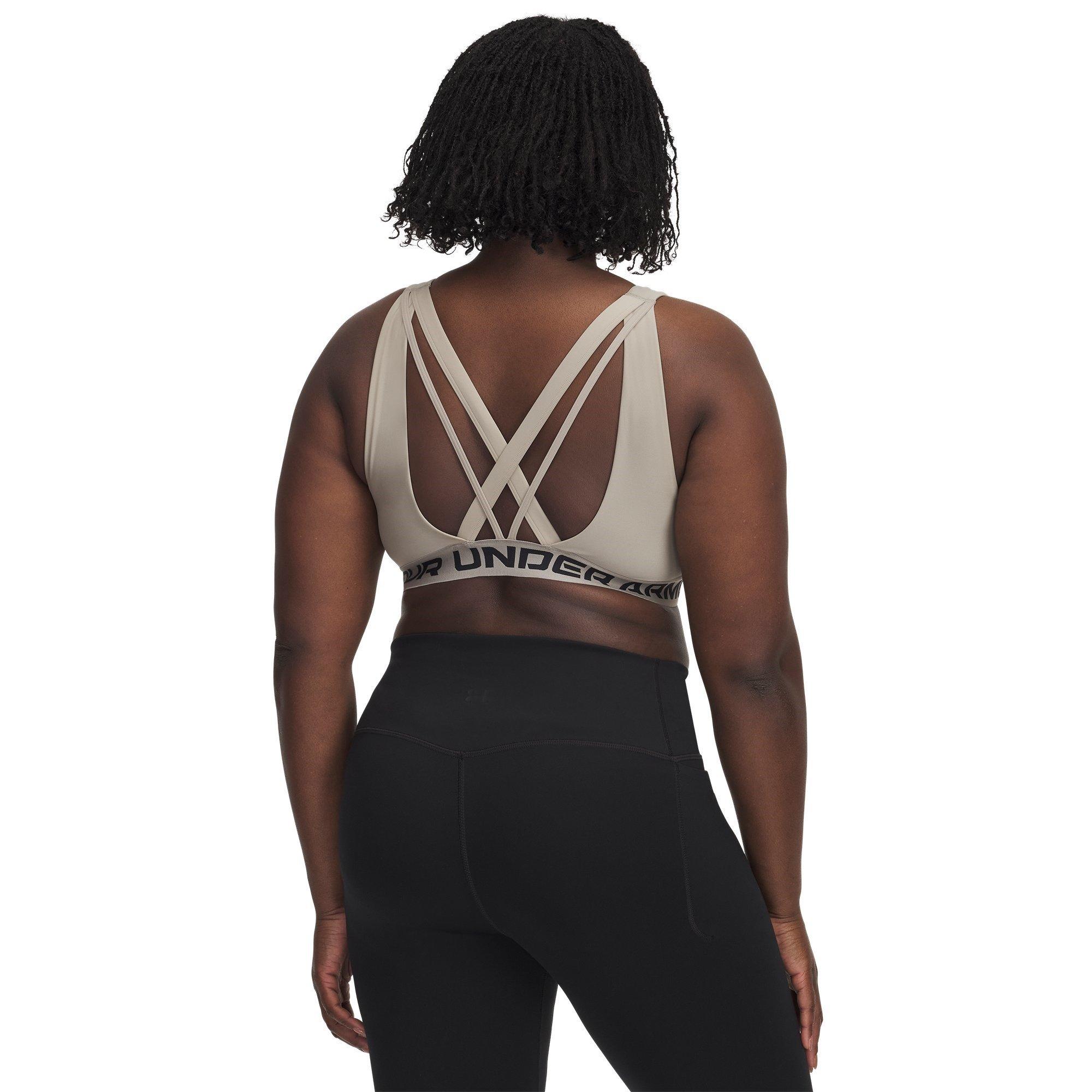 Timberwolf/Blk - Under Armour - Mid Crossback Strappy Womens Sport Bra - 10