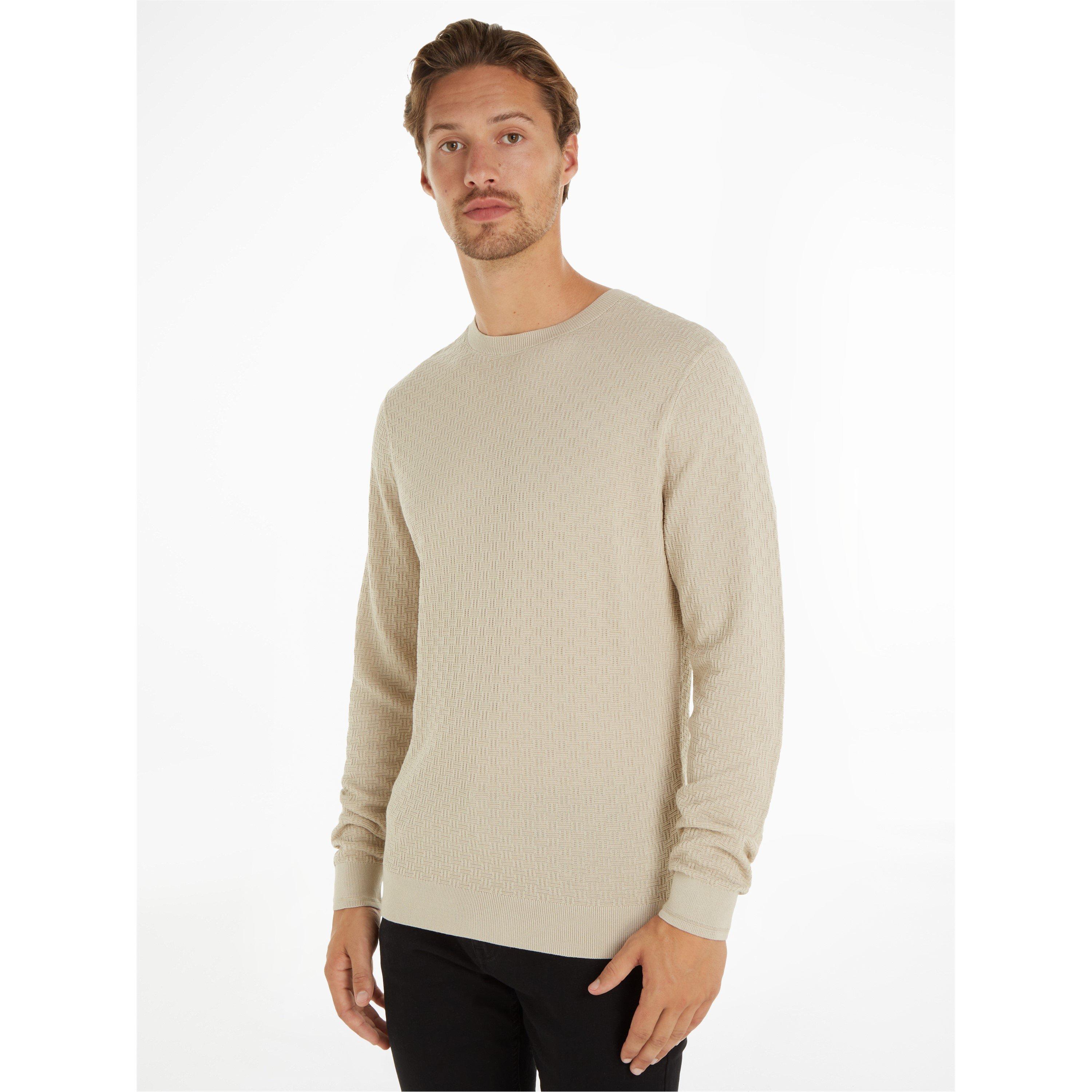 Classic Beige - Tommy Hilfiger - Men's Basket Weave Crew Neck Jumper - 1