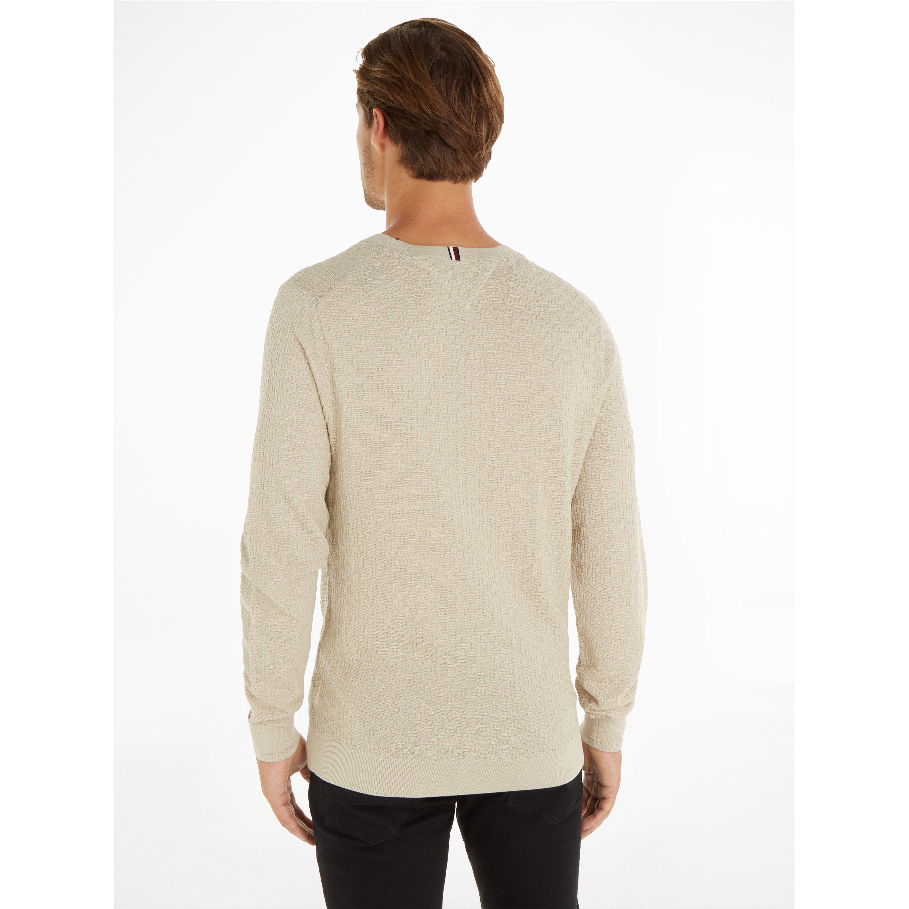 Classic Beige - Tommy Hilfiger - Men's Basket Weave Crew Neck Jumper - 2