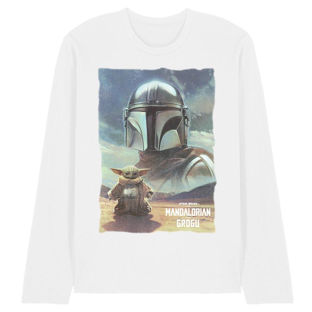 White - Star Wars - The Mandalorian Grogu Worn Poster Long Sleeve T Sh - 1
