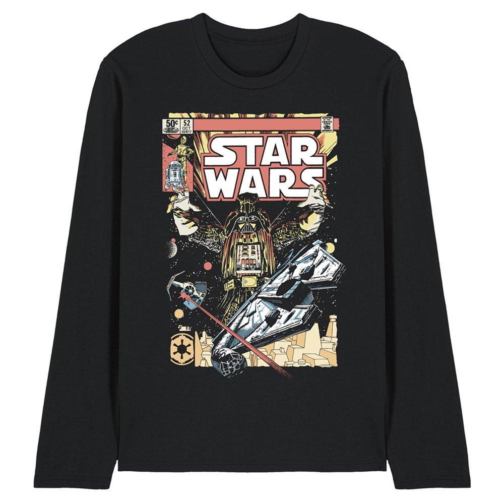 Black - Star Wars - Star Wars Retro Vader Falcon Comic Long Sleeve T-S - 1