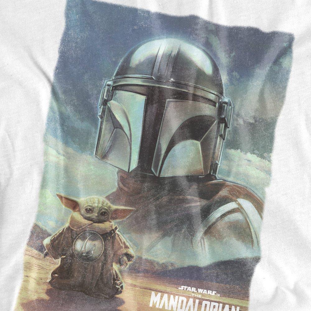 White - Star Wars - The Mandalorian Grogu Worn Poster T-Shirt White - 2