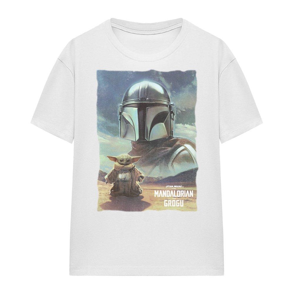 White - Star Wars - The Mandalorian Grogu Worn Poster T-Shirt White - 4