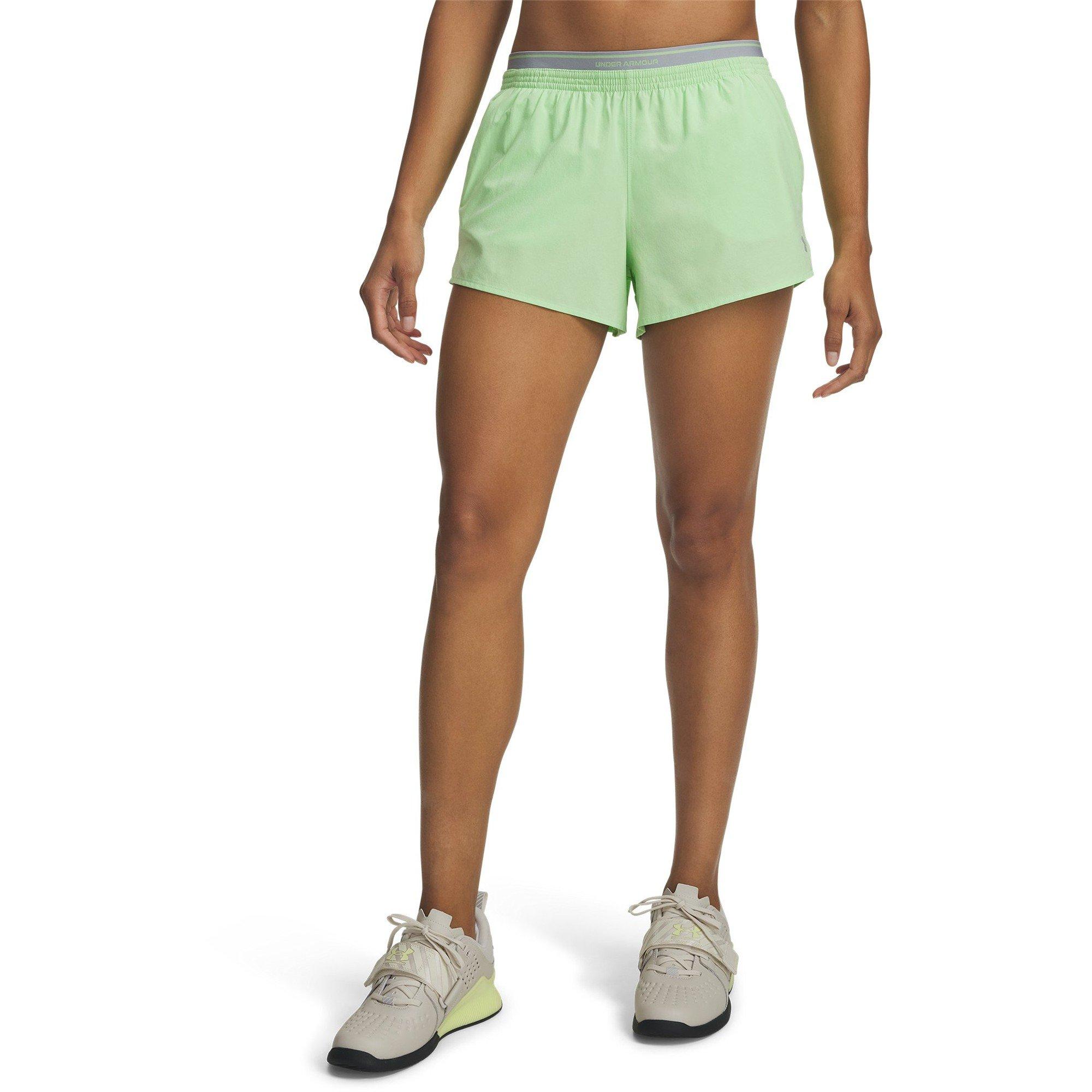 Under Armour Women's Vanish Woven 3 Performance Gym Shorts - Lime/Mod Gray - 14 (L)