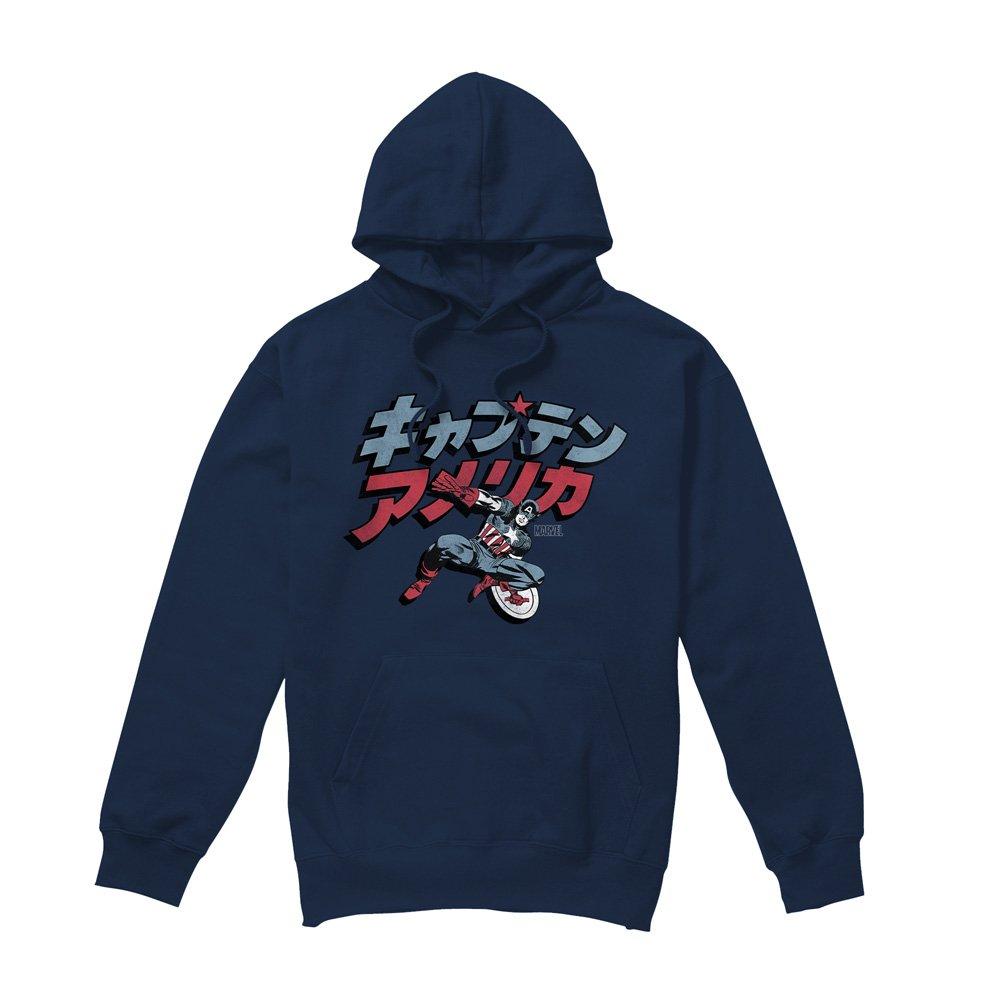 Navy - Captain America - Marvel Captain America Japan Stance Cotton Hoodie - 4