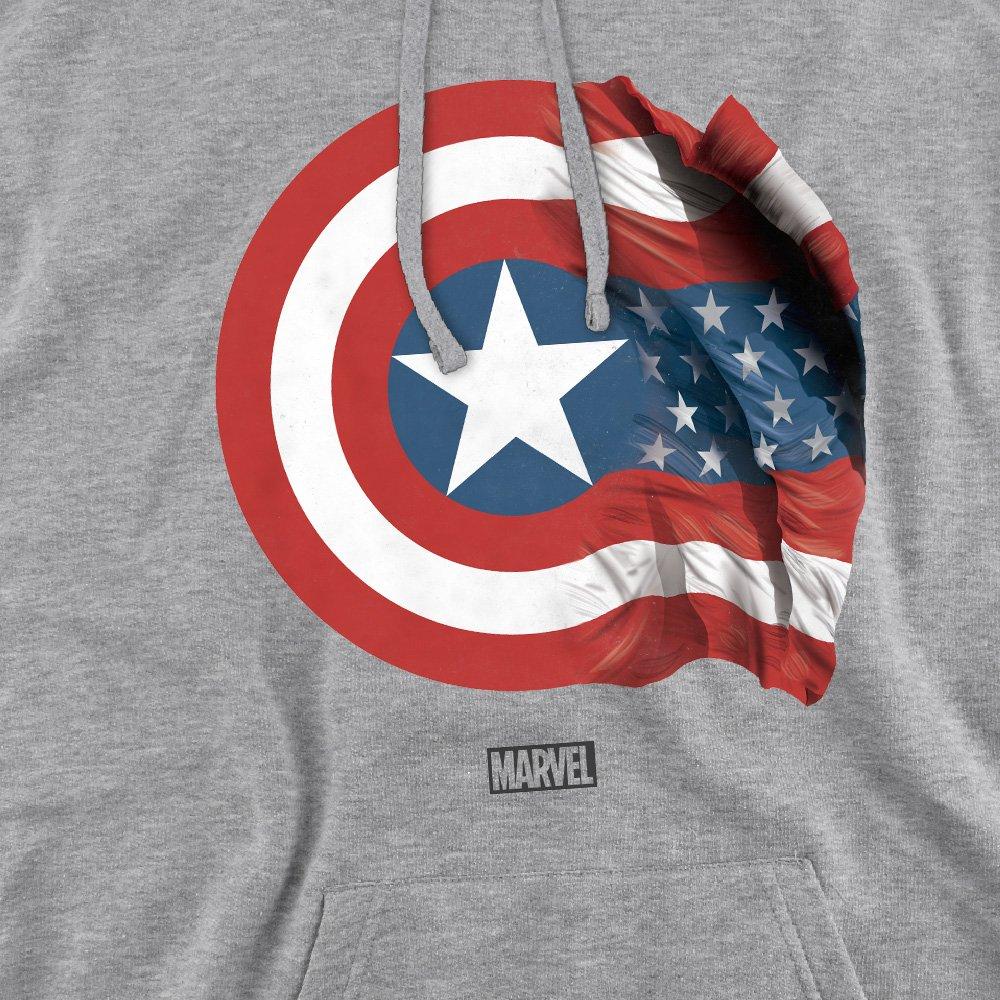 Grey - Captain America - Marvel Captain America Shield Flag Pullover Hoodie - 2