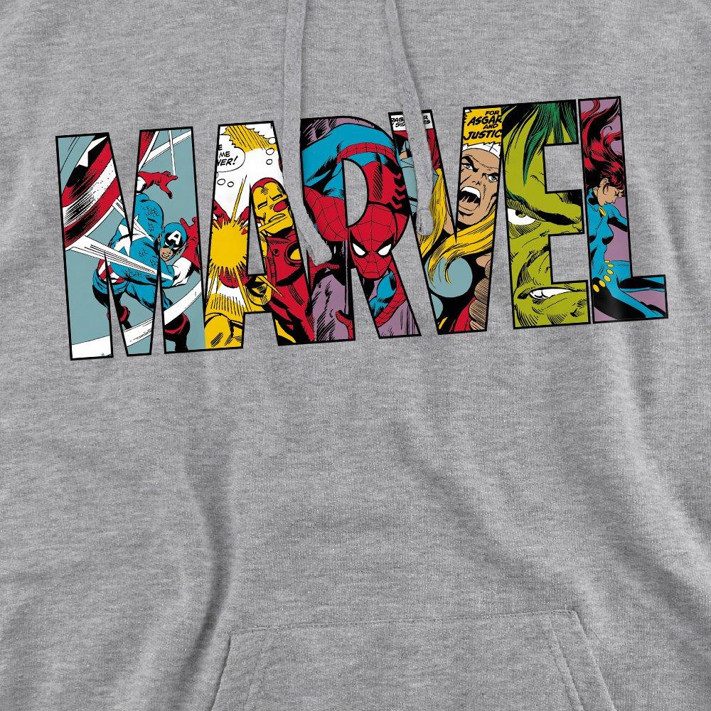 Grey - Marvel - Marvel Logo Characters Mens Pullover Hoodie Grey - 2