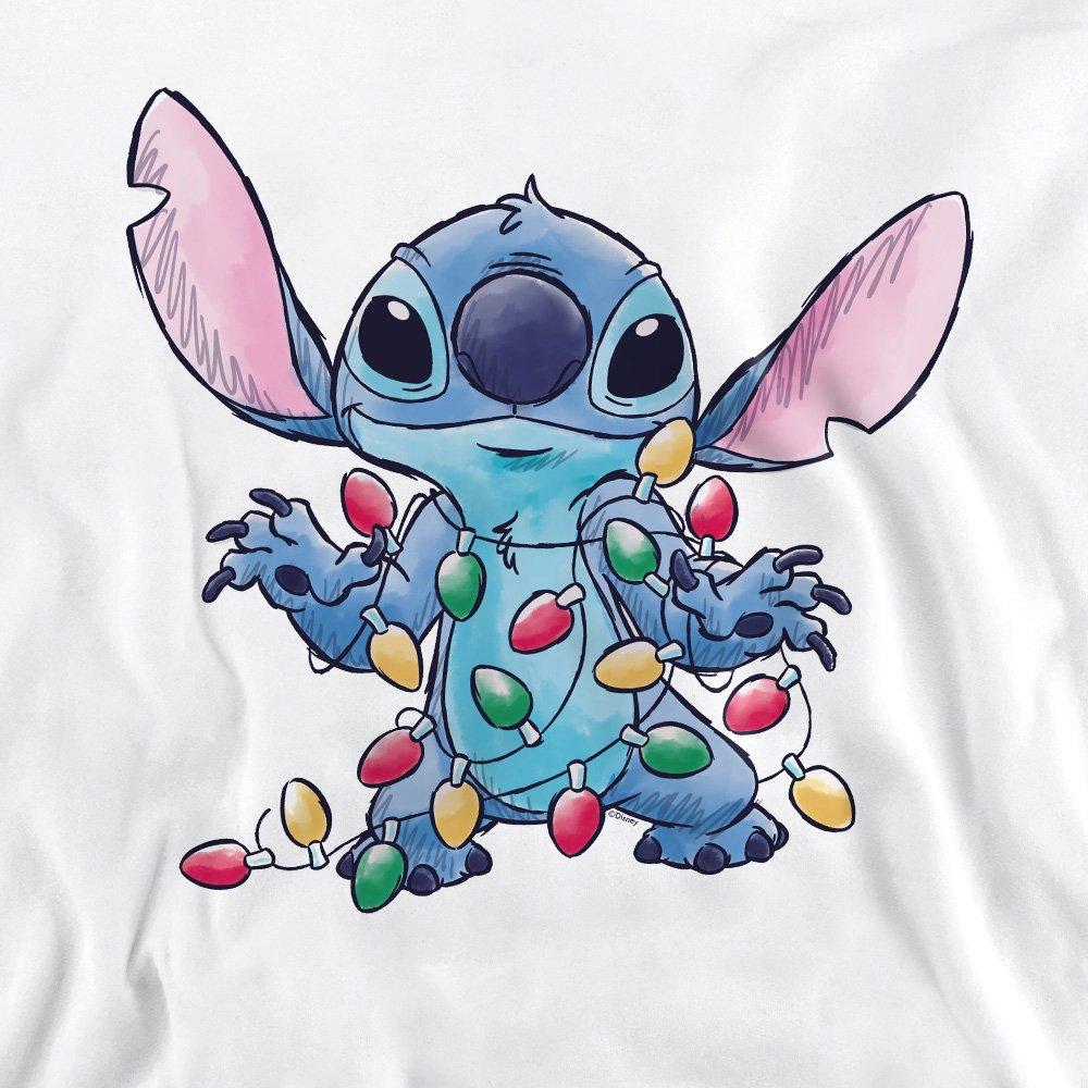 White - Disney - Lilo & Stitch Tangled Christmas Lights Sketch Swea - 2