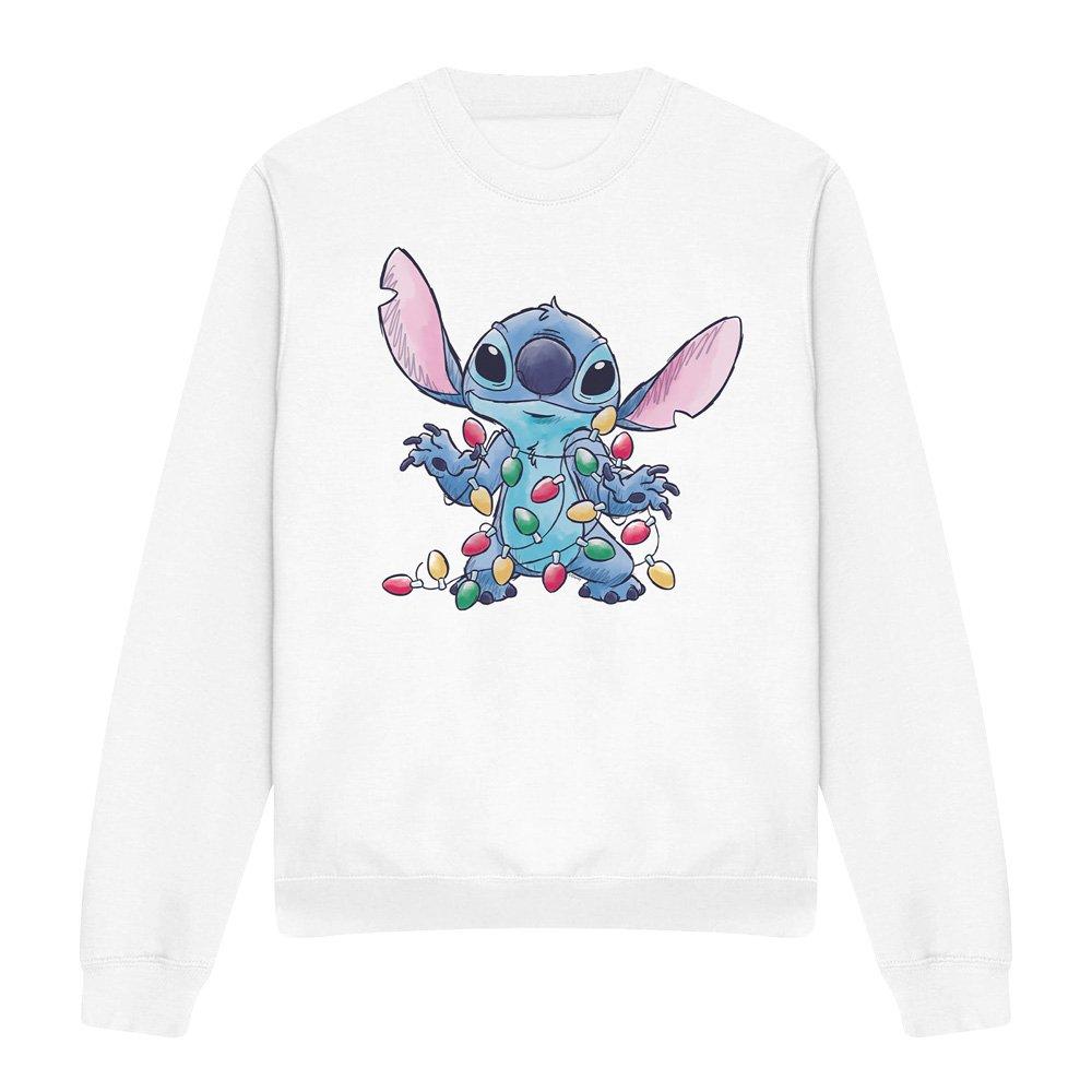 White - Disney - Lilo & Stitch Tangled Christmas Lights Sketch Swea - 4