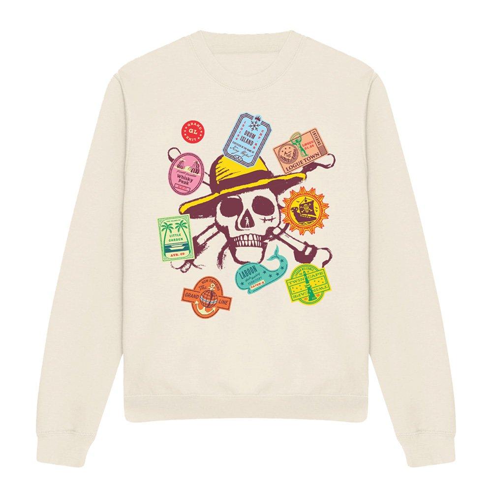 Beige - One Piece - One Piece Skull Travel Stickers Sweatshirt Natura - 4