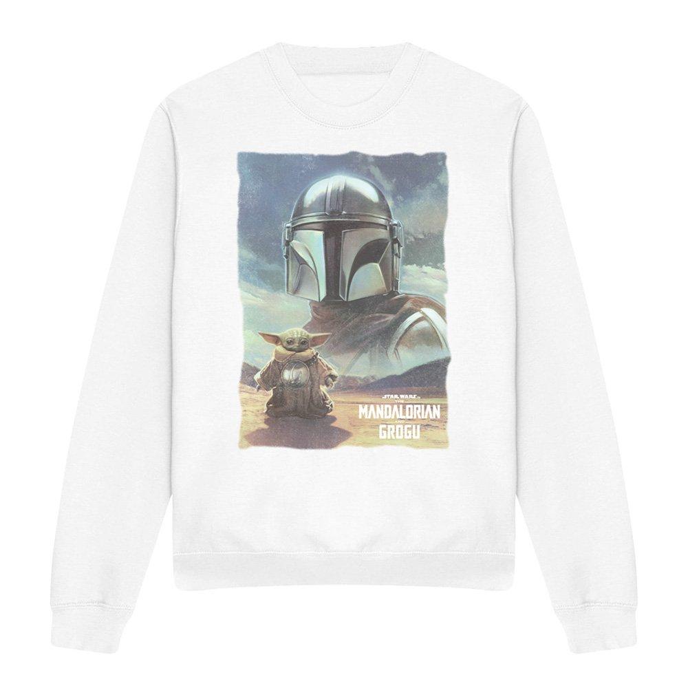 White - Star Wars - The Mandalorian Grogu Worn Poster Sweatshirt Whit - 4