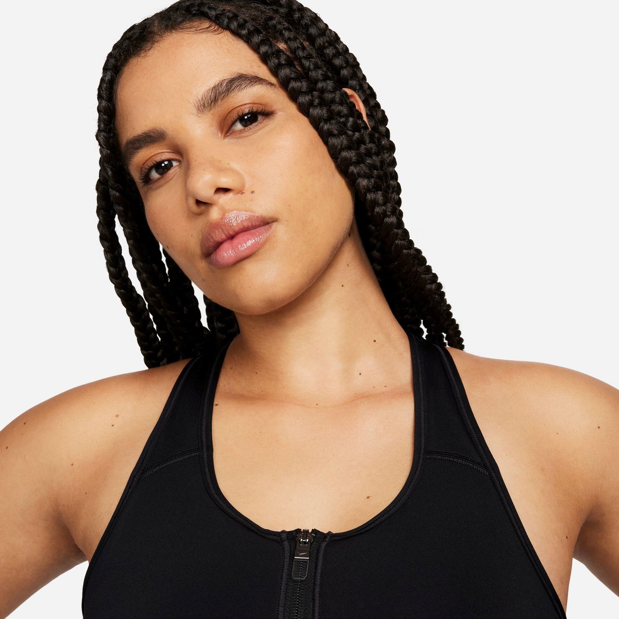 CRNO/BIJELO - Nike - Dri-FIT Swoosh Women's Medium-Support Padded Zip-Front Sports Bra - 3